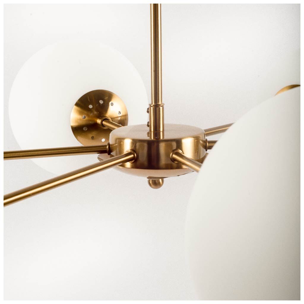 Lahey (28.3"Lx 44"Wx21"H) Gold Multi-Arm w/ Frosted Glass Globe Six Bulb Chandelier