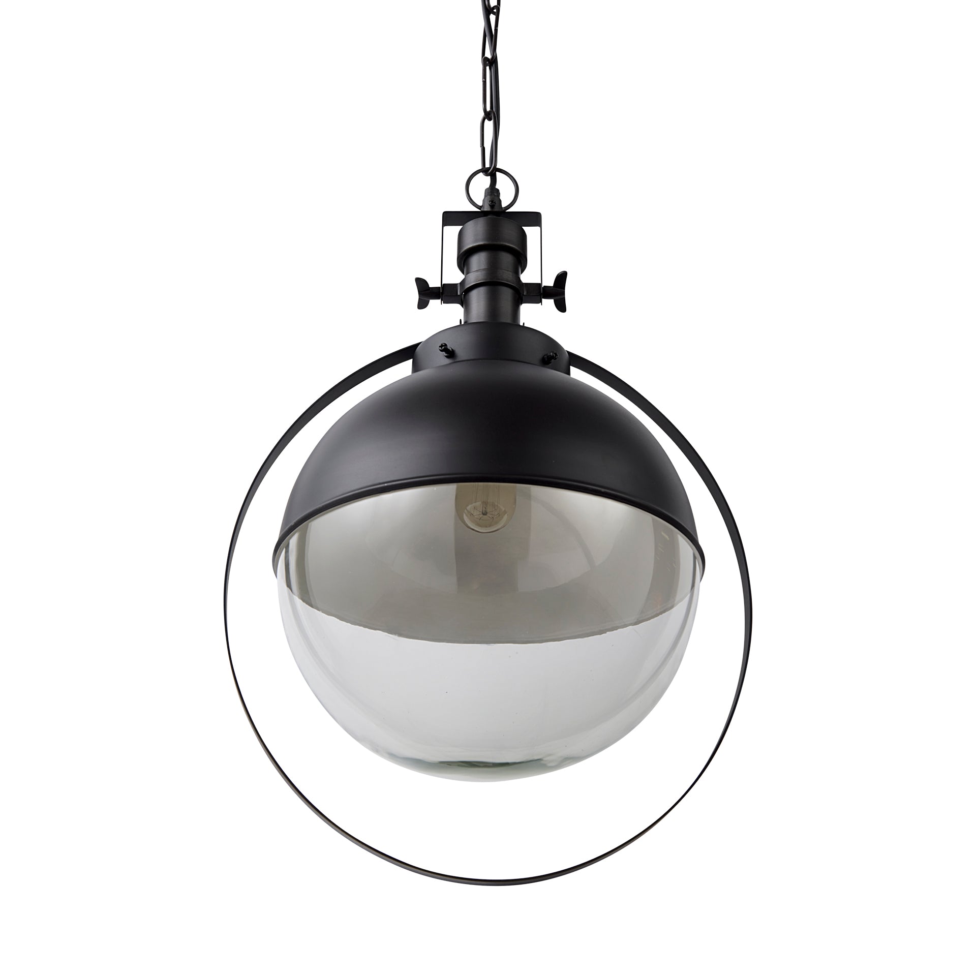 Leighton II 15x20 Black Metal Spherical Pendant Light - Central Designs