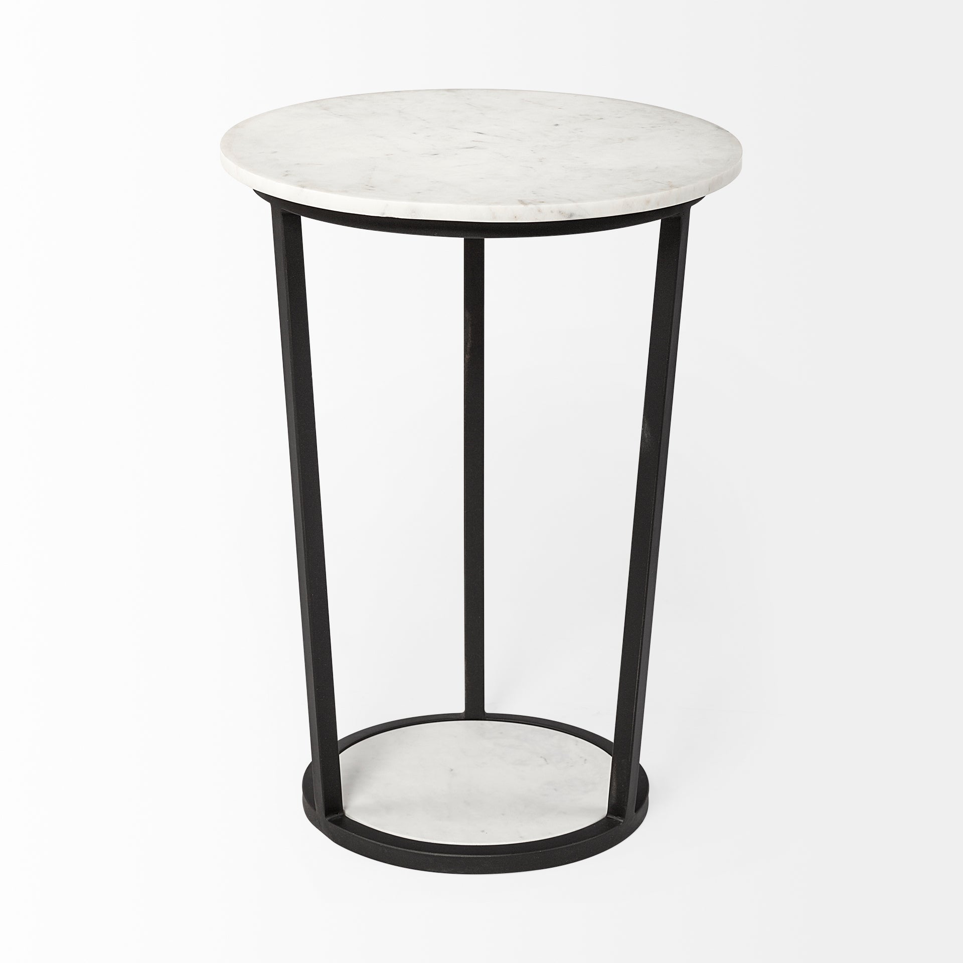 Bombola II (Large) 18L x 18W White Round Marble Top W/Black Metal Frame Accent Table