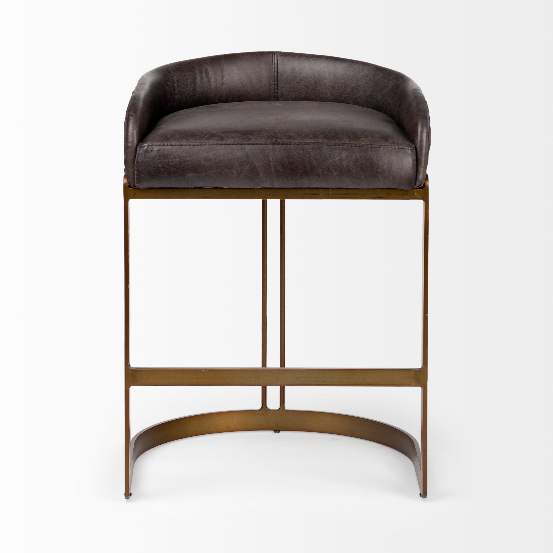 Hollyfield II Black Leather Seat Gold Metal Base Stool