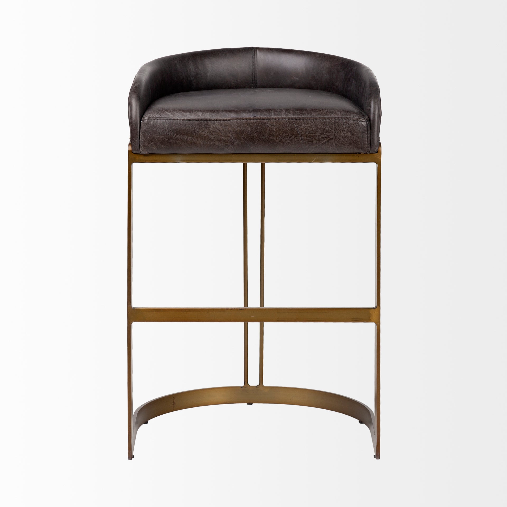 Hollyfield II Black Leather Seat Gold Metal Base Stool