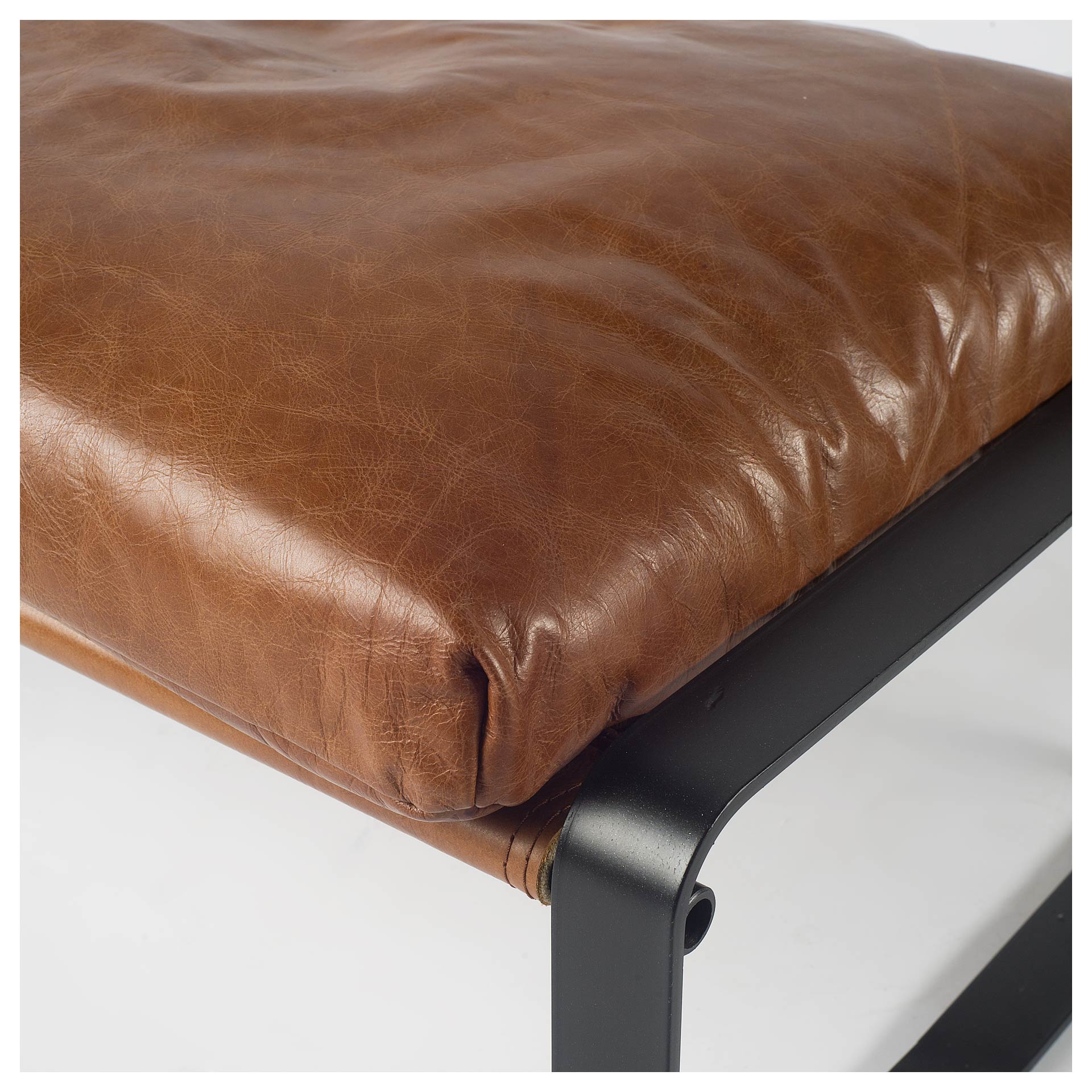 Hornet I 14"H Brown Leather Black Metal Base Ottoman
