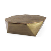 Esagono Octagonal Gold Metal - Clad Reclaimed Wood Coffee Table w/ Storage - Central Designs