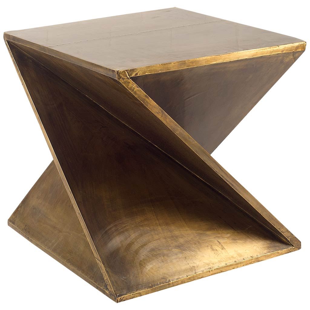 Zelda 20L x 20W Gold Metal - Cladded Z - Shaped Wooden Accent Table - Central Designs