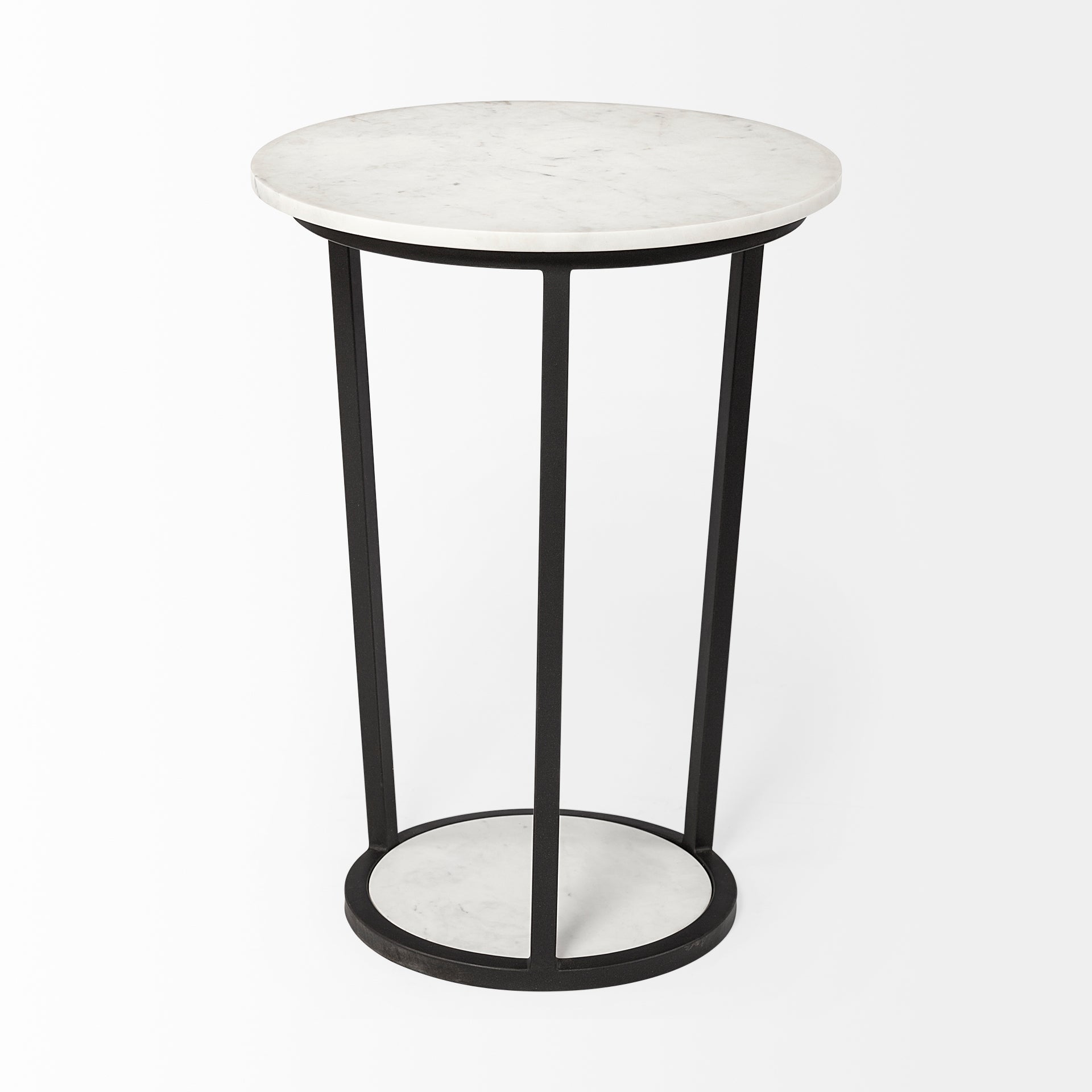 Bombola II (Large) 18L x 18W White Round Marble Top W/Black Metal Frame Accent Table