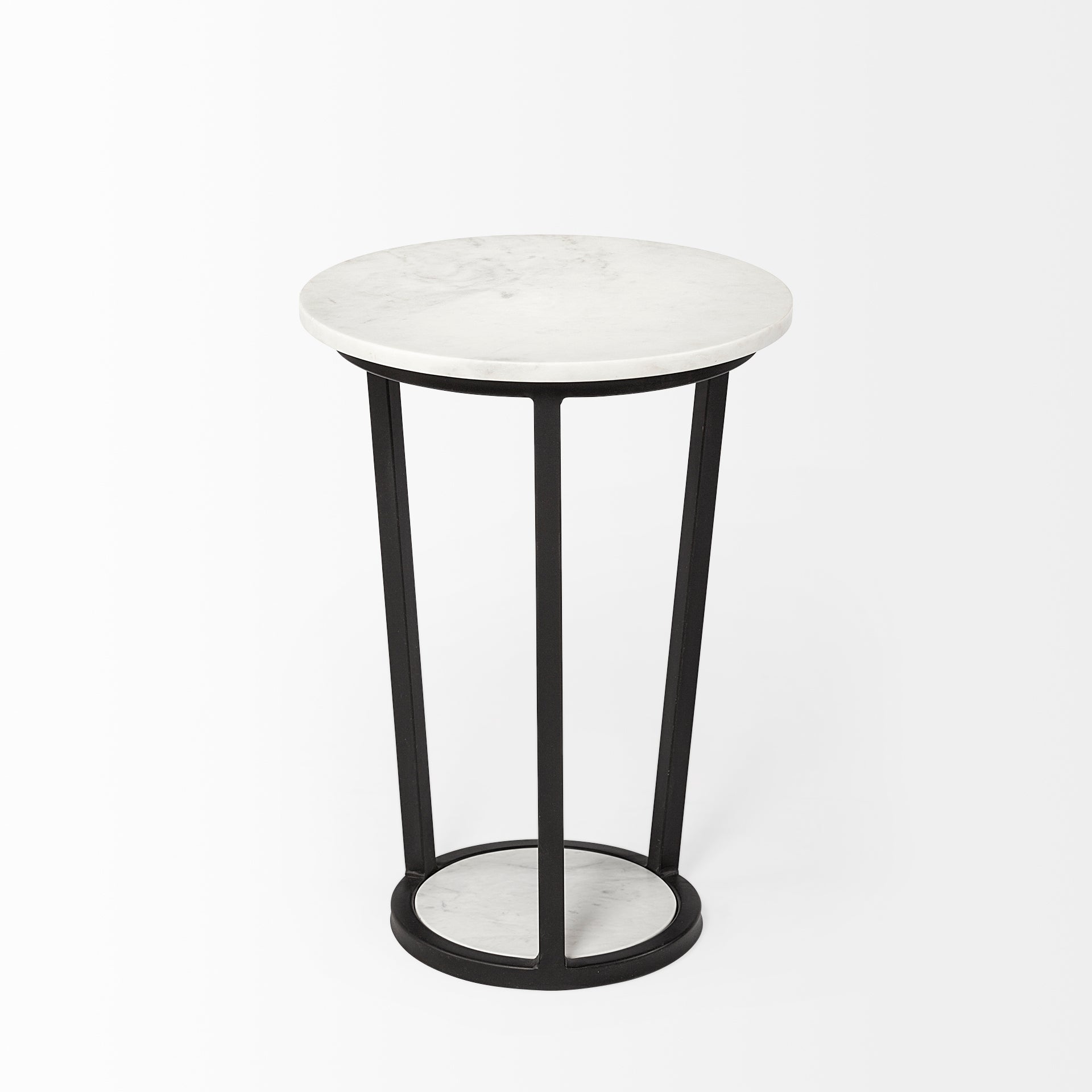 Bombola I (Small) 15L x 15W White Round Marble Top W/Black Metal Frame Accent Table