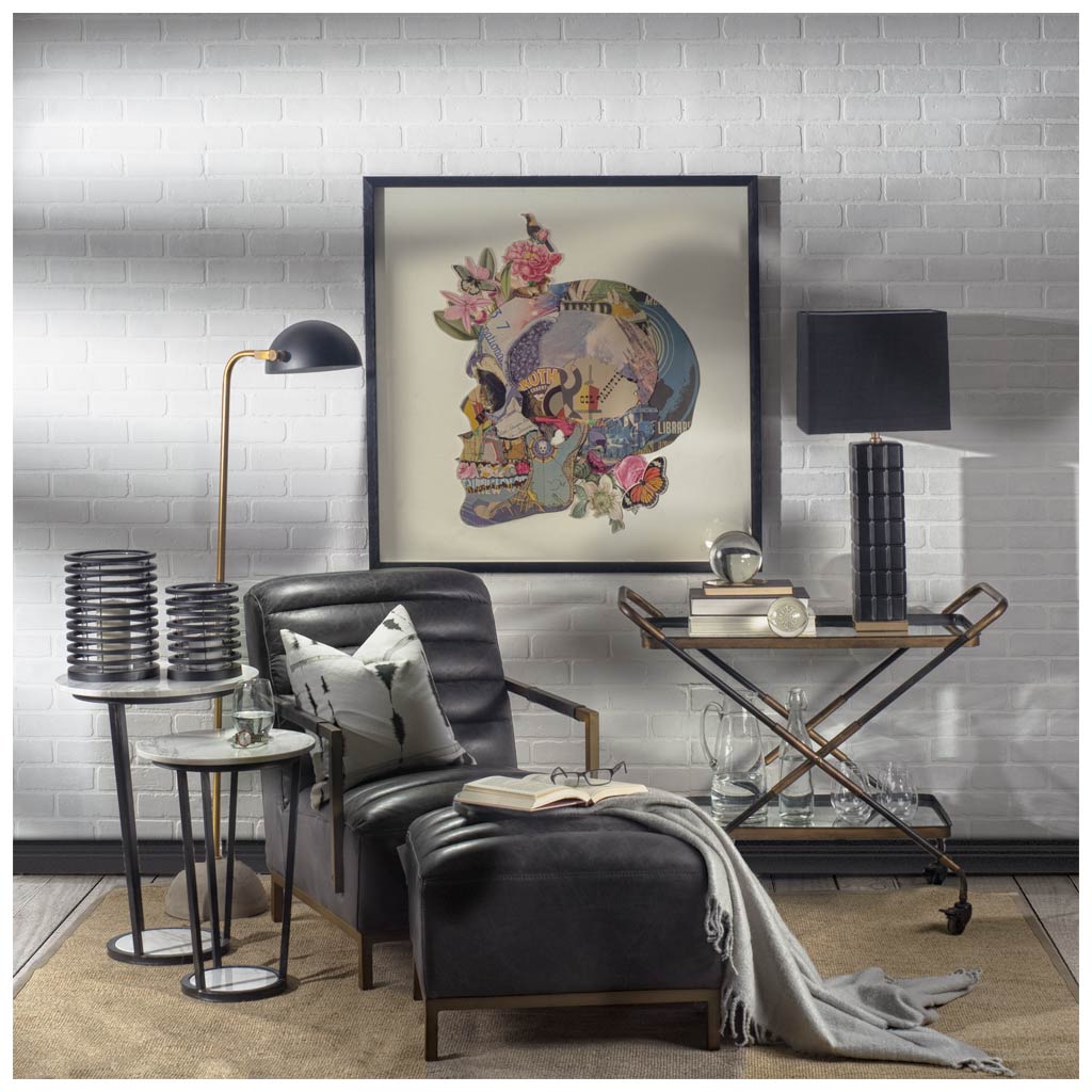 Denmark (55.1"H) Black/Gold Concrete Base Metal Shade Floor Lamp - Central Designs