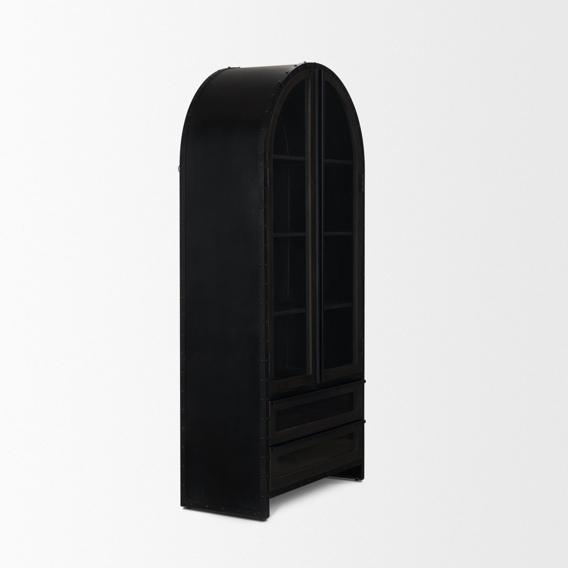 Gehry 72.3" H Dark Brown Metal Brown Wood and Glass Door Display Cabinet - Central Designs