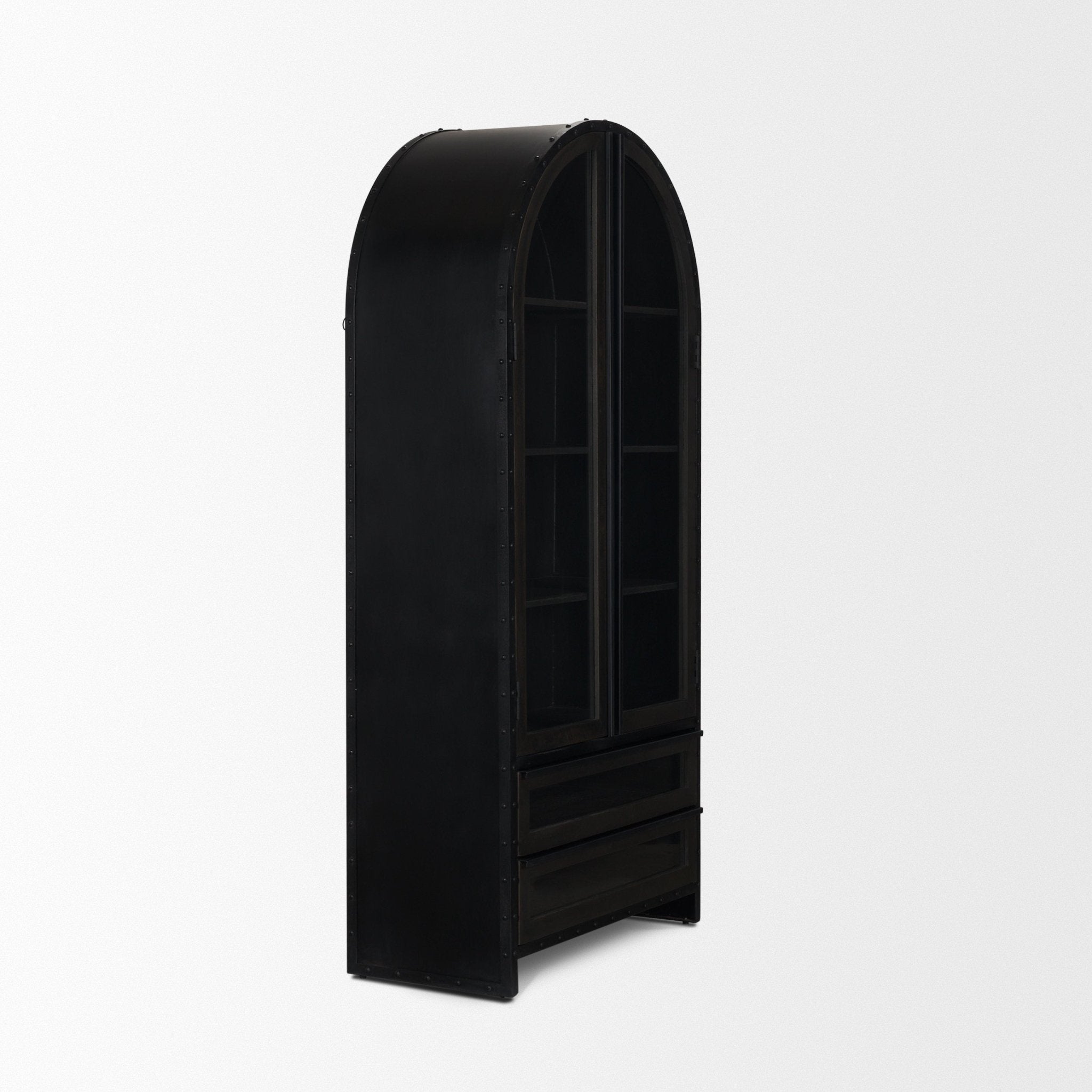Gehry 72.3" H Dark Brown Metal Brown Wood and Glass Door Display Cabinet - Central Designs
