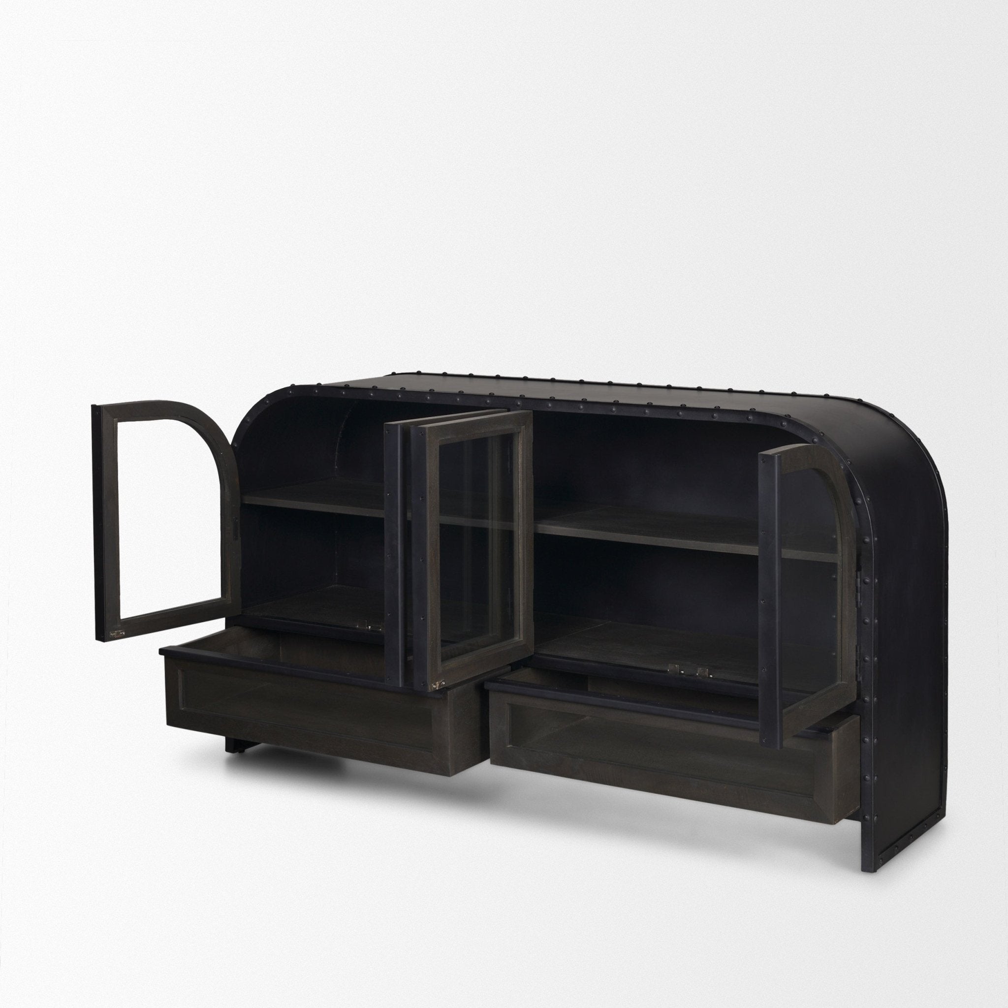 Gehry I 62.3x16.5 Black Metal Frame w/Wood Accent 4 Cabinet Door Two Drawer Sideboard - Central Designs