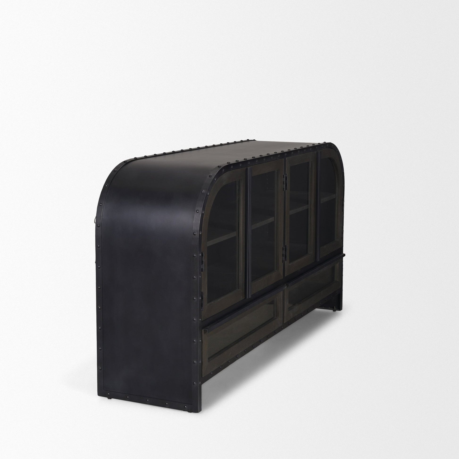 Gehry I 62.3x16.5 Black Metal Frame w/Wood Accent 4 Cabinet Door Two Drawer Sideboard - Central Designs
