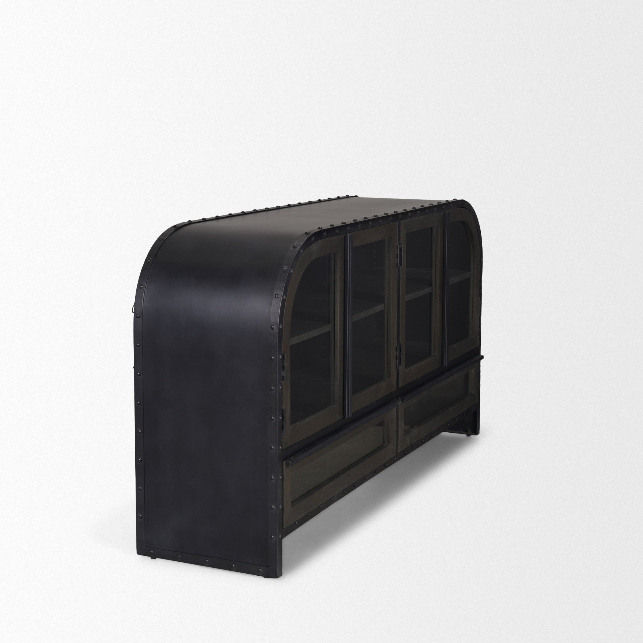 Gehry I 62.3x16.5 Black Metal Frame w/Wood Accent 4 Cabinet Door Two Drawer Sideboard - Central Designs