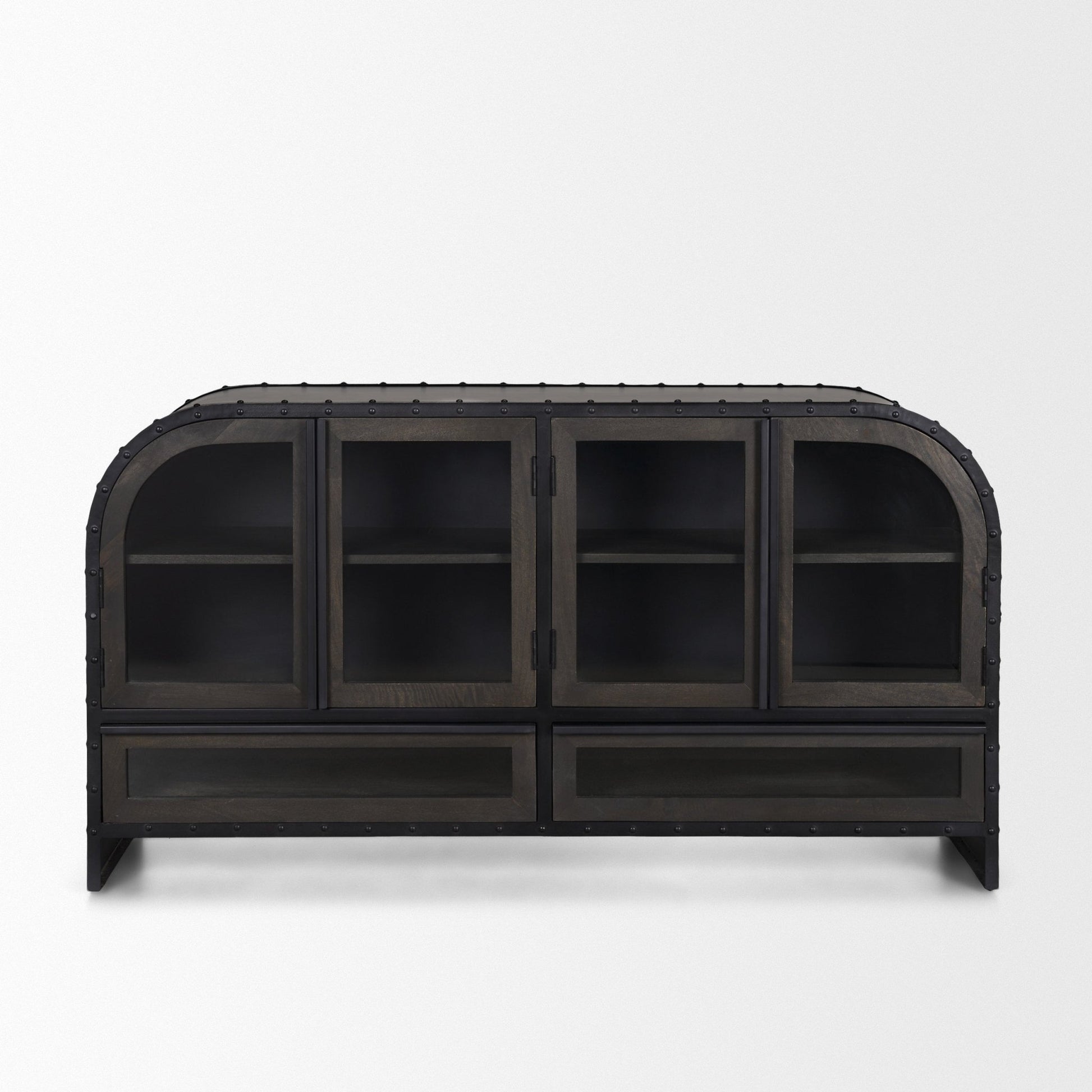 Gehry I 62.3x16.5 Black Metal Frame w/Wood Accent 4 Cabinet Door Two Drawer Sideboard - Central Designs