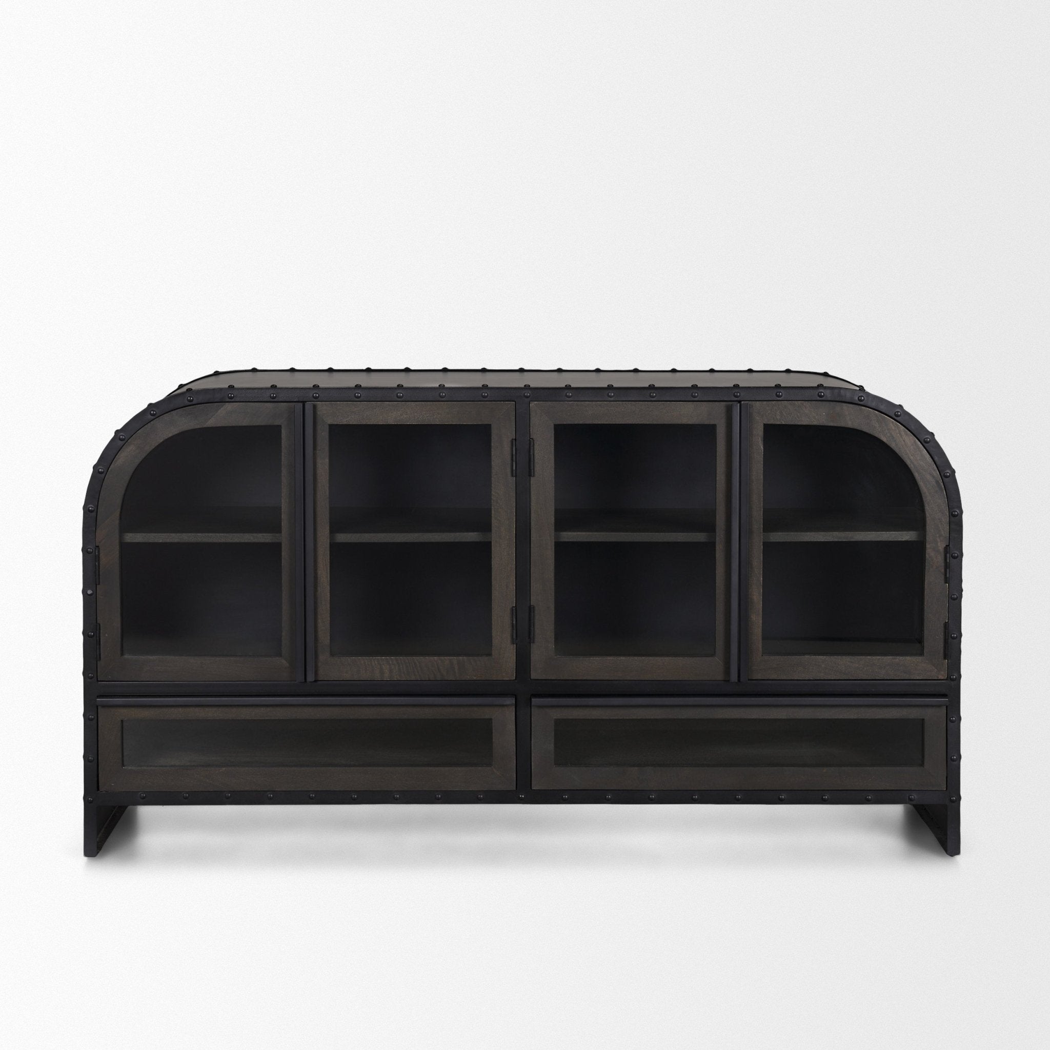 Gehry I 62.3x16.5 Black Metal Frame w/Wood Accent 4 Cabinet Door Two Drawer Sideboard - Central Designs