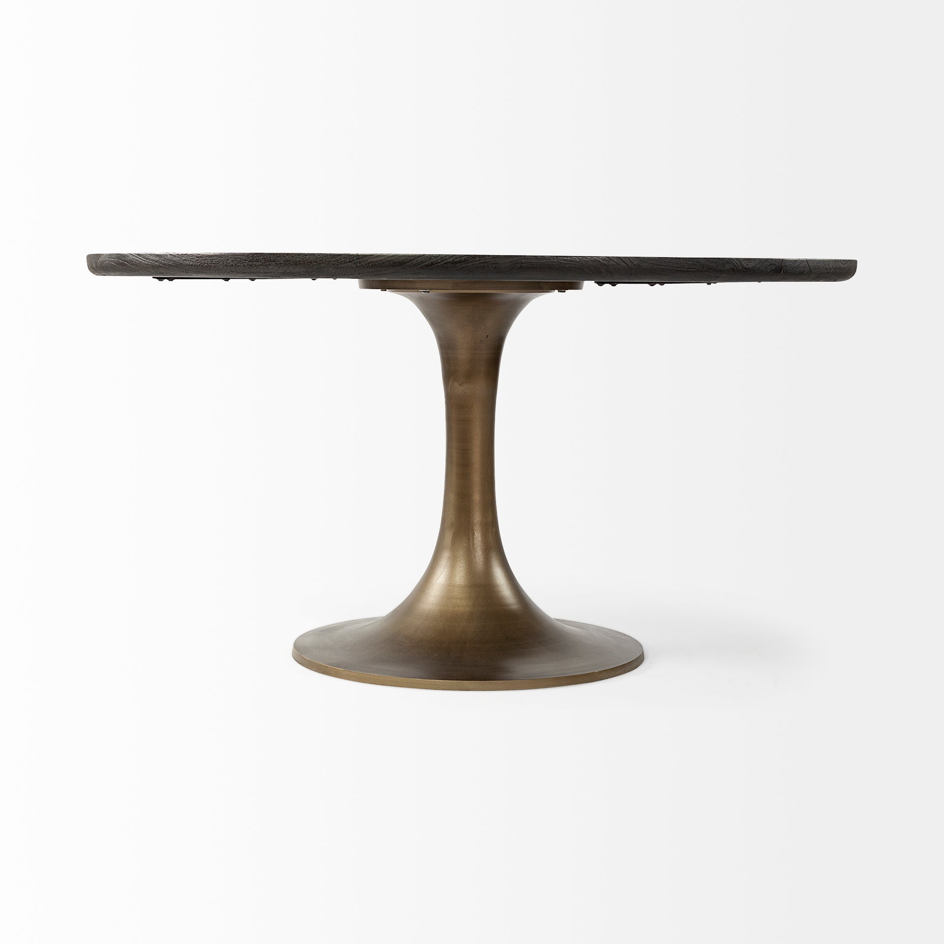 McLeod II 54 L x 54 W x 28.75 H Round Brown Solid Wood Top Gold Metal Base Dining Table - Central Designs