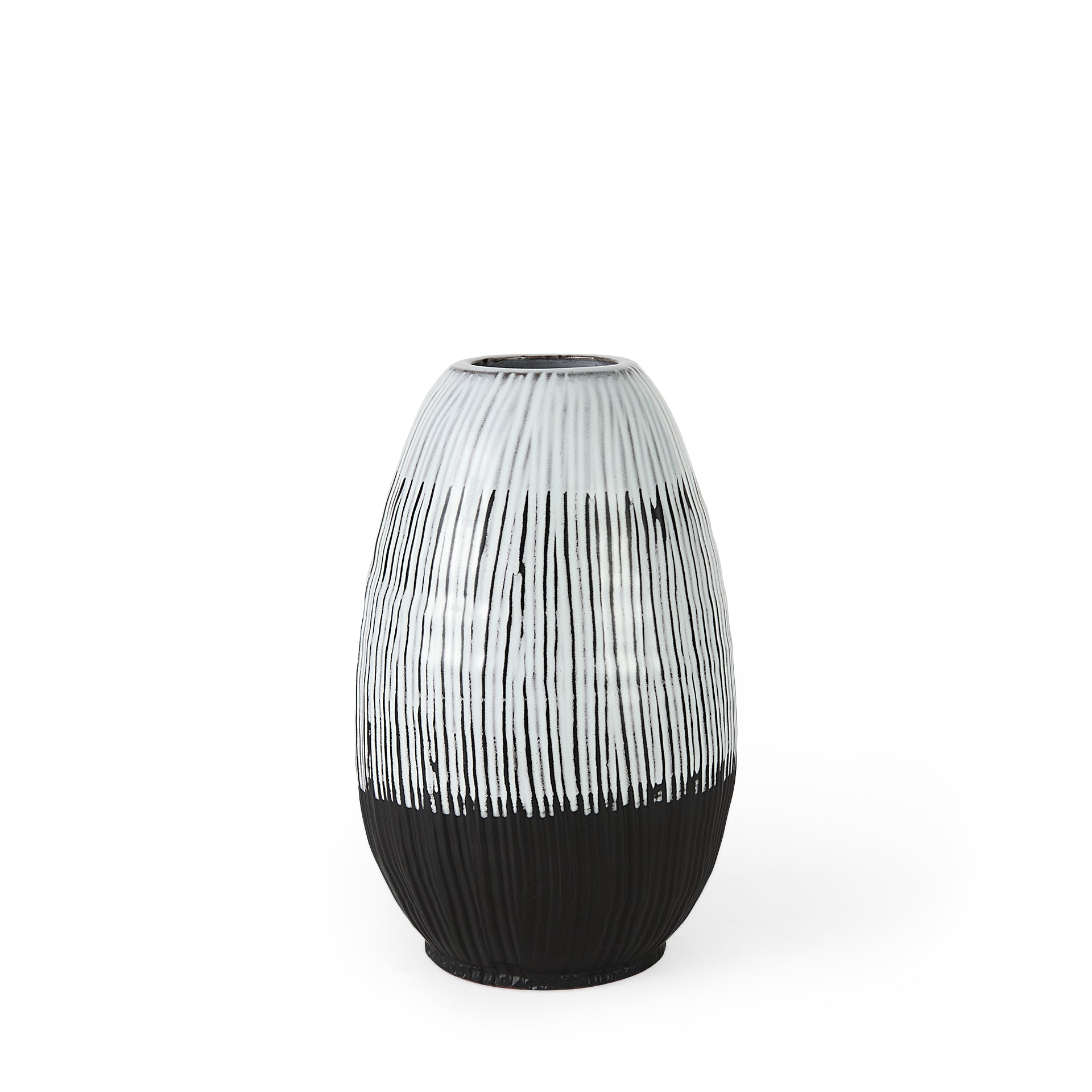 Tanami II Short Dark Brown/White Glazed Ceramic Vase