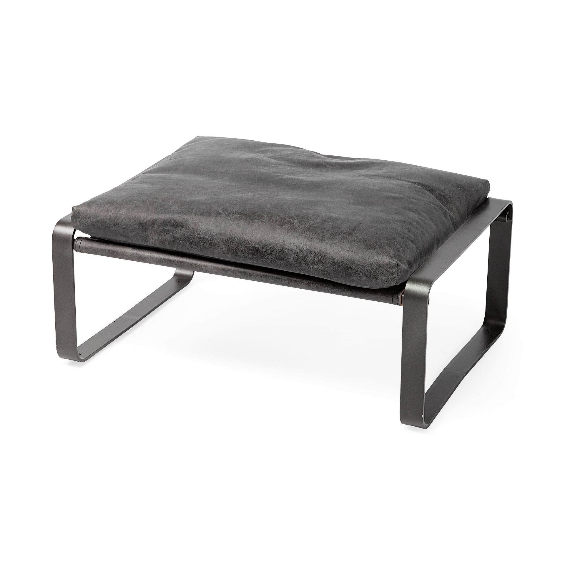 Hornet II 14"H Black Leather Black Metal Base Ottoman