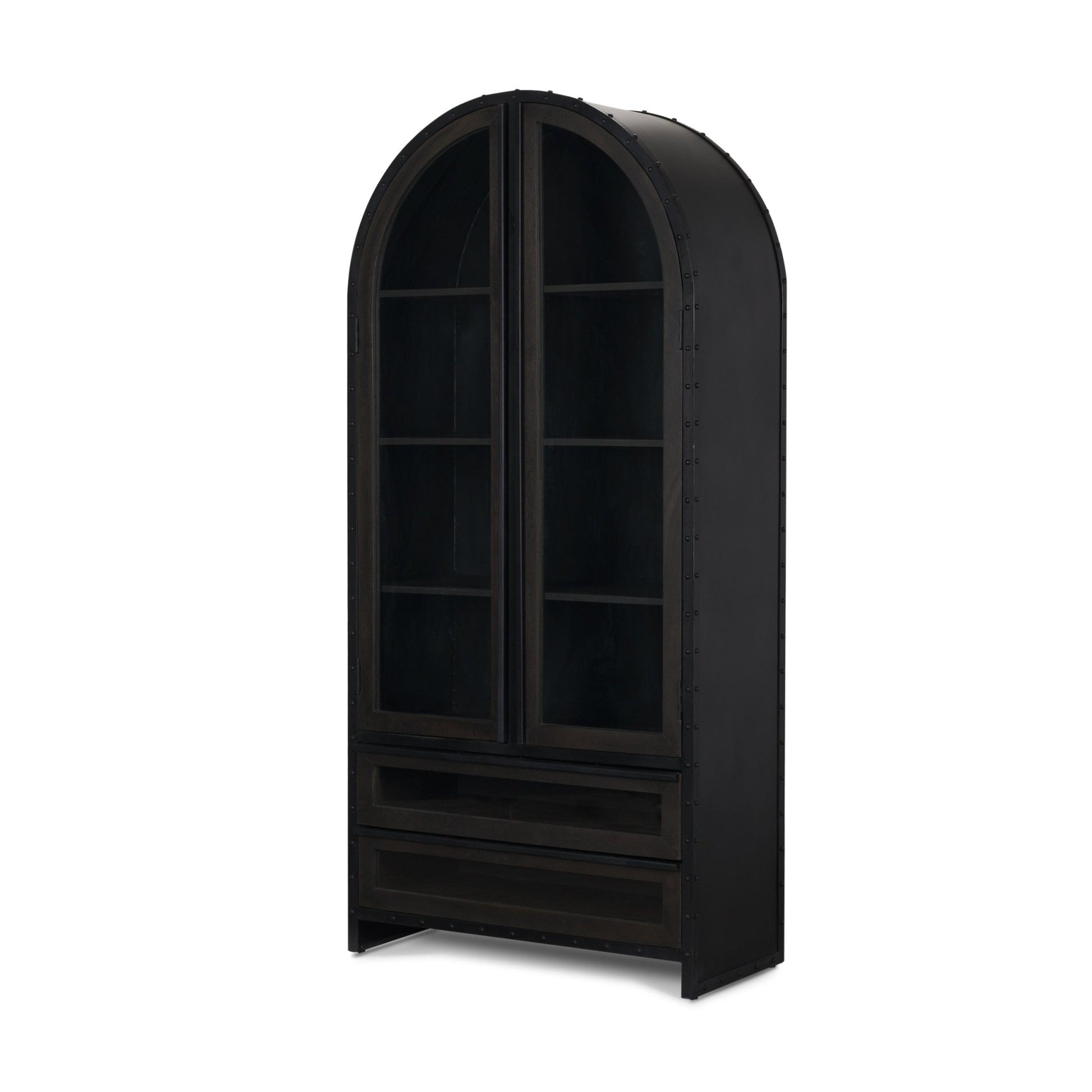 Gehry 72.3" H Dark Brown Metal Brown Wood and Glass Door Display Cabinet - Central Designs