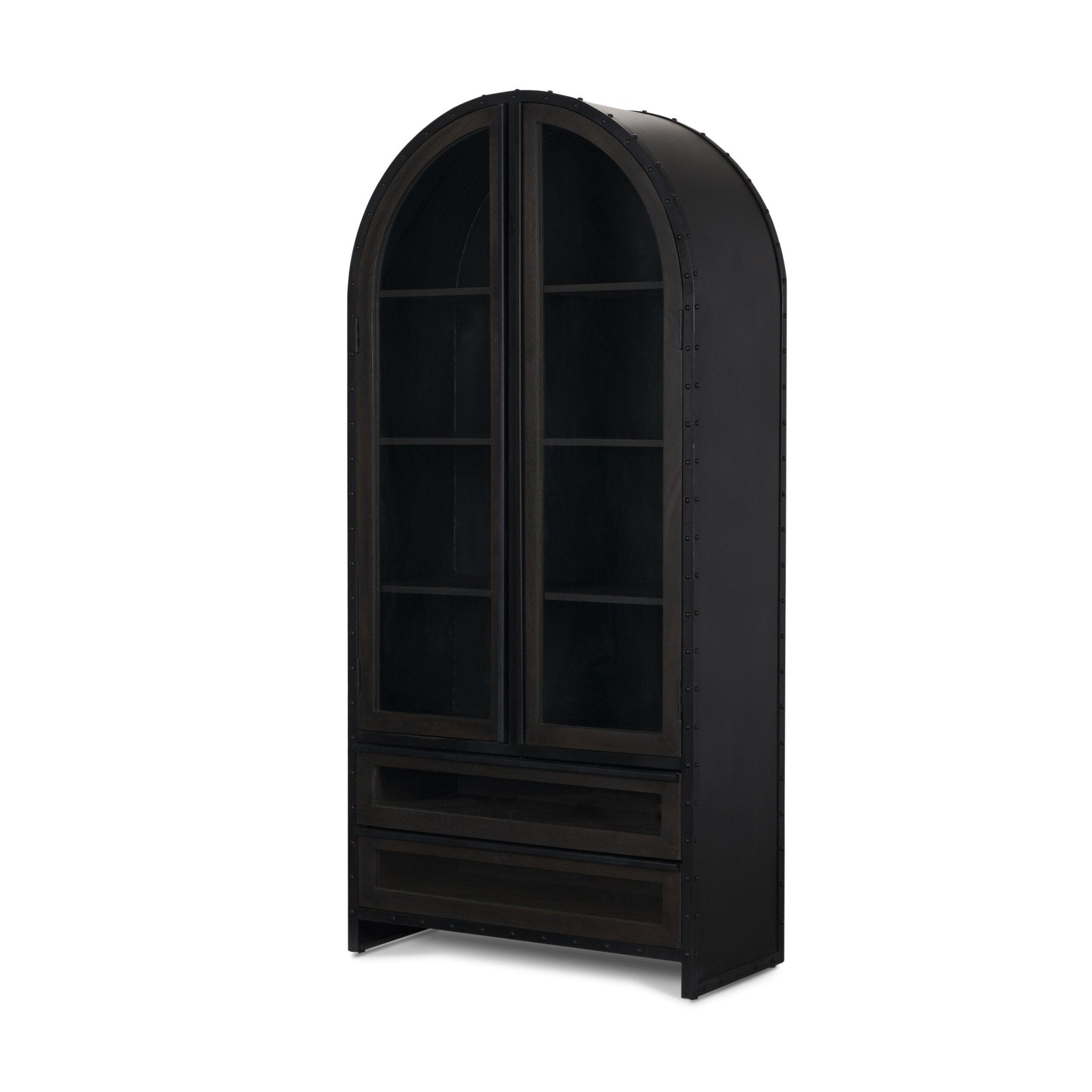 Gehry 72.3" H Dark Brown Metal Brown Wood and Glass Door Display Cabinet - Central Designs