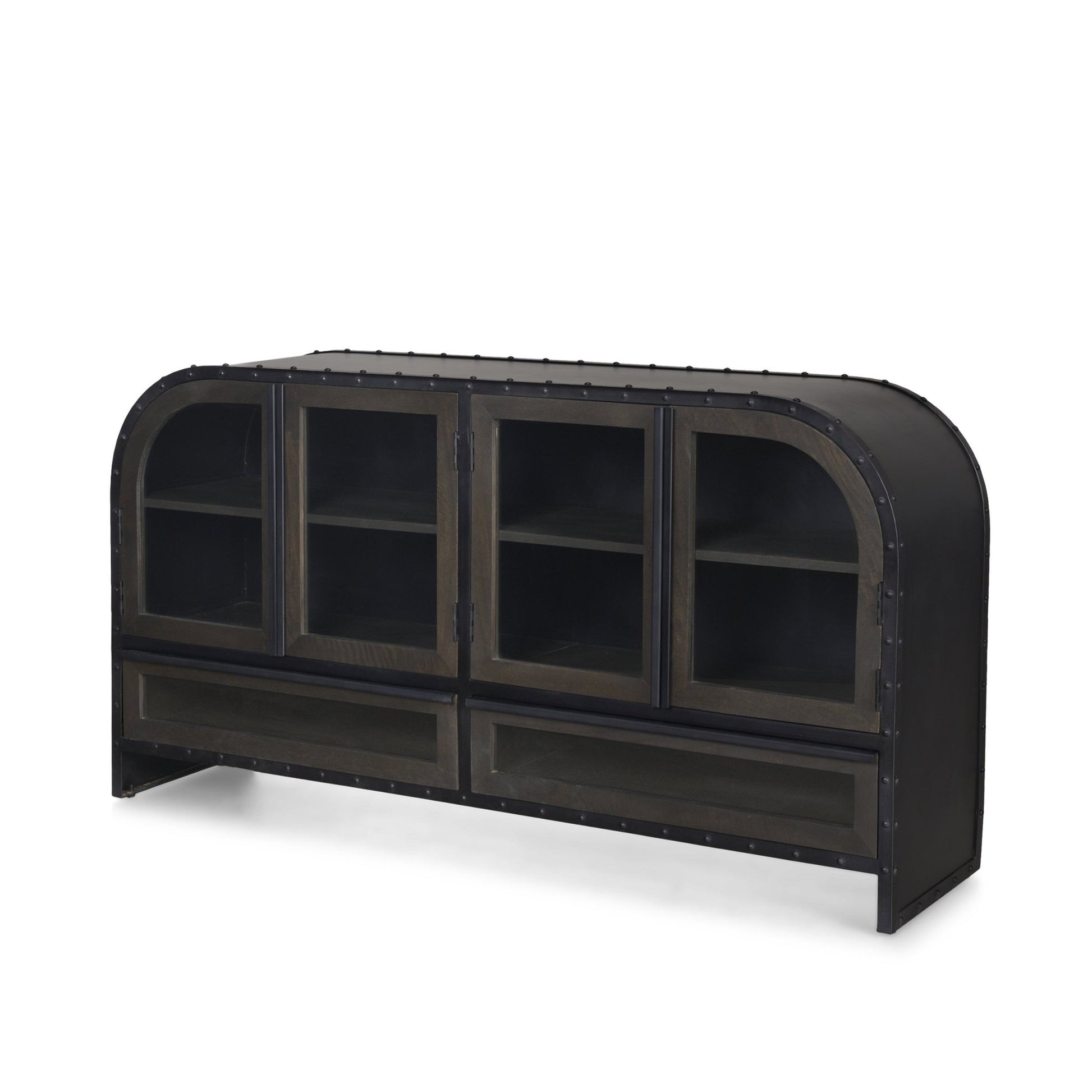 Gehry I 62.3x16.5 Black Metal Frame w/Wood Accent 4 Cabinet Door Two Drawer Sideboard - Central Designs