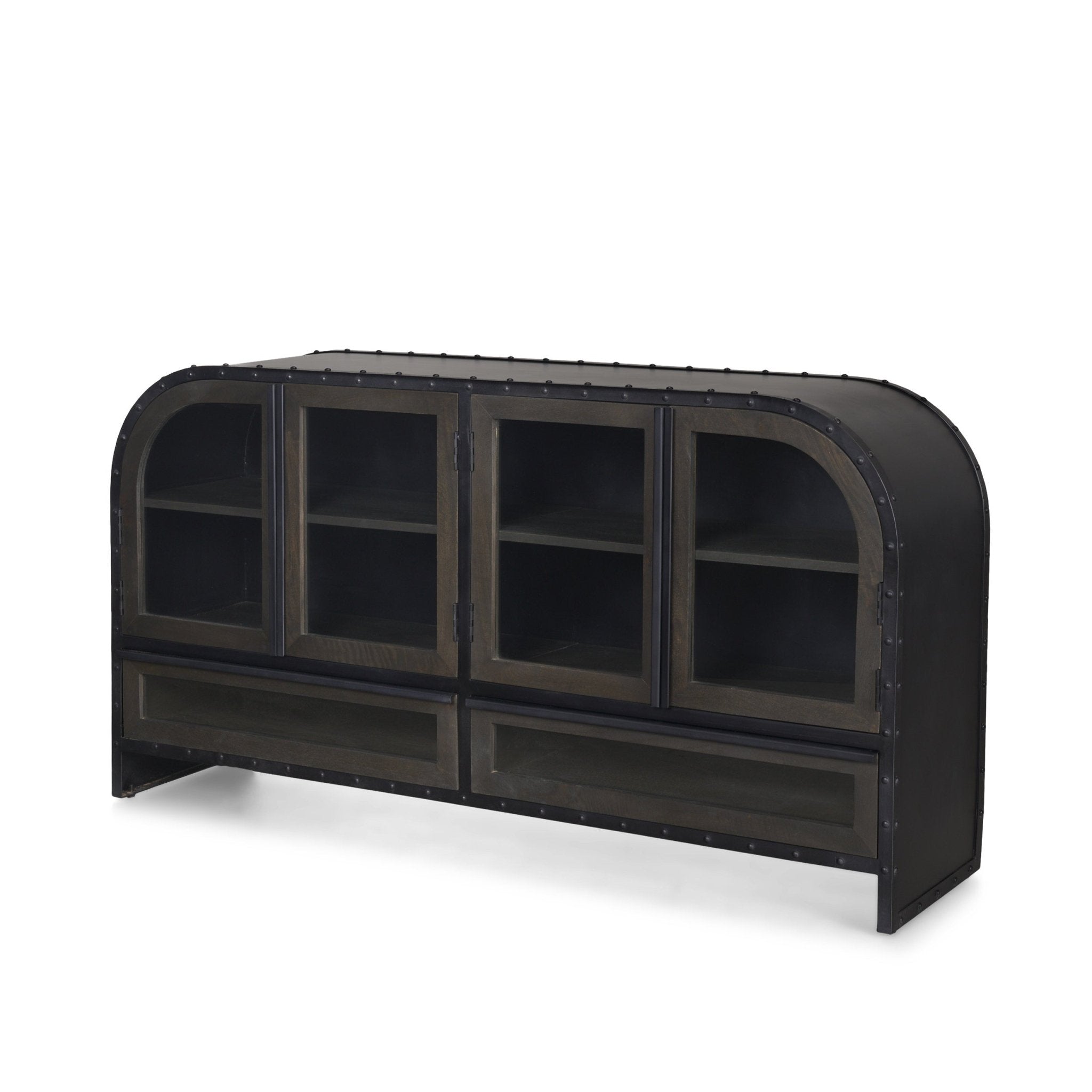 Gehry I 62.3x16.5 Black Metal Frame w/Wood Accent 4 Cabinet Door Two Drawer Sideboard - Central Designs