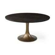McLeod II 54 L x 54 W x 28.75 H Round Brown Solid Wood Top Gold Metal Base Dining Table - Central Designs