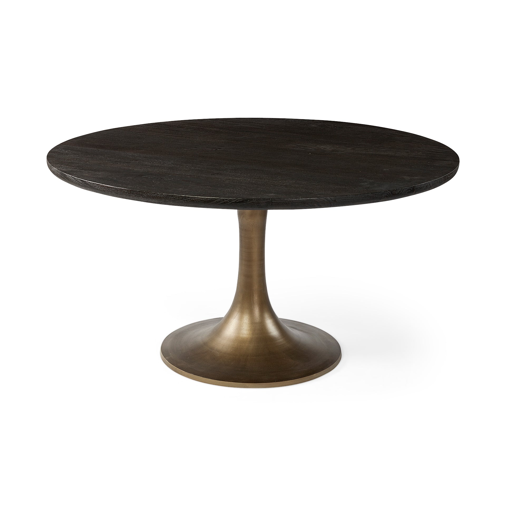 McLeod II 54 L x 54 W x 28.75 H Round Brown Solid Wood Top Gold Metal Base Dining Table - Central Designs