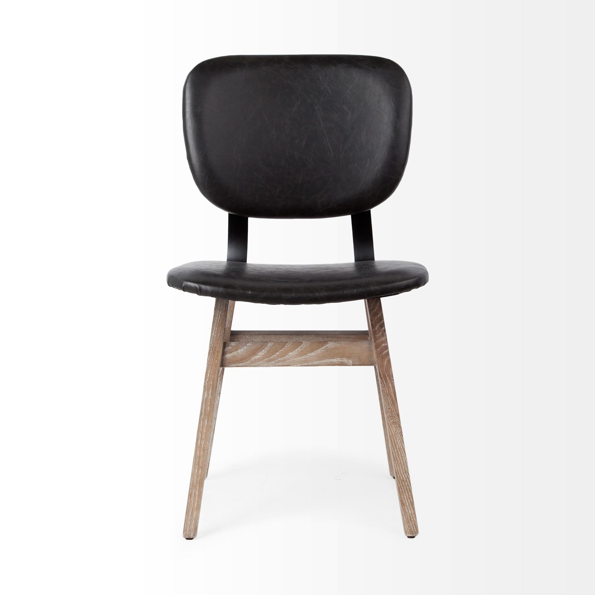 Haden I Black Faux-Leather Wrap Brown Solid Wood and Iron Base Dining Chair