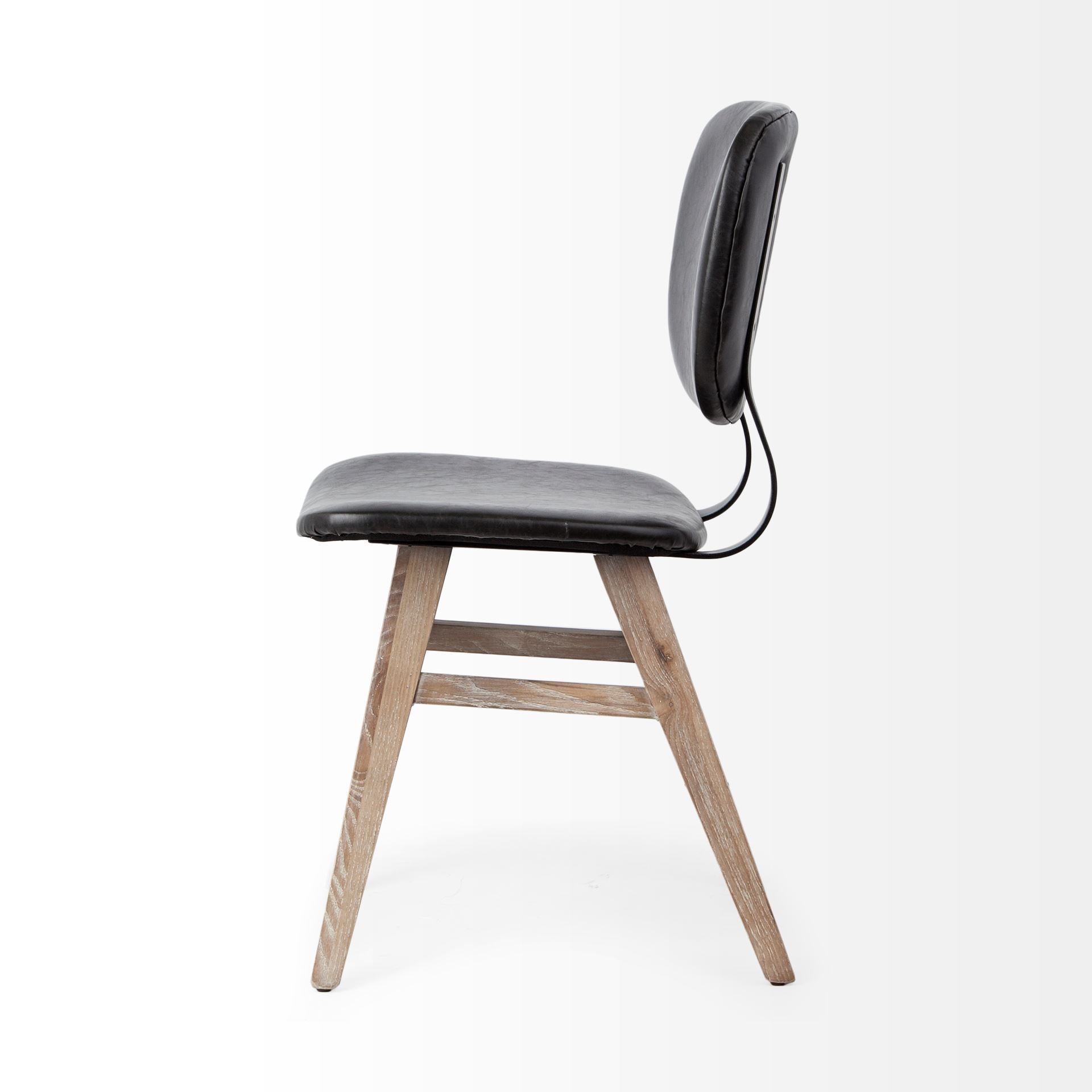 Haden I Black Faux-Leather Wrap Brown Solid Wood and Iron Base Dining Chair