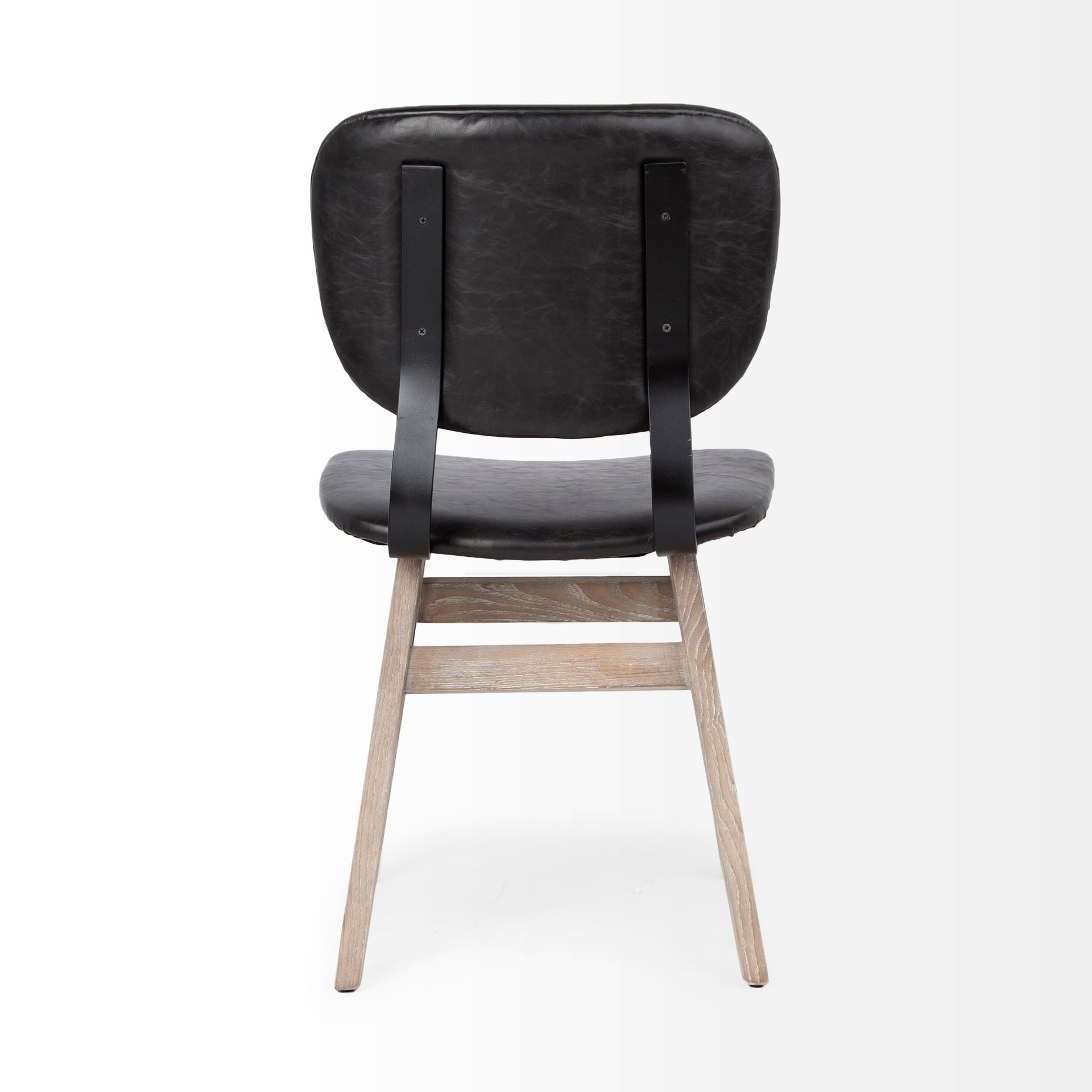 Haden I Black Faux-Leather Wrap Brown Solid Wood and Iron Base Dining Chair