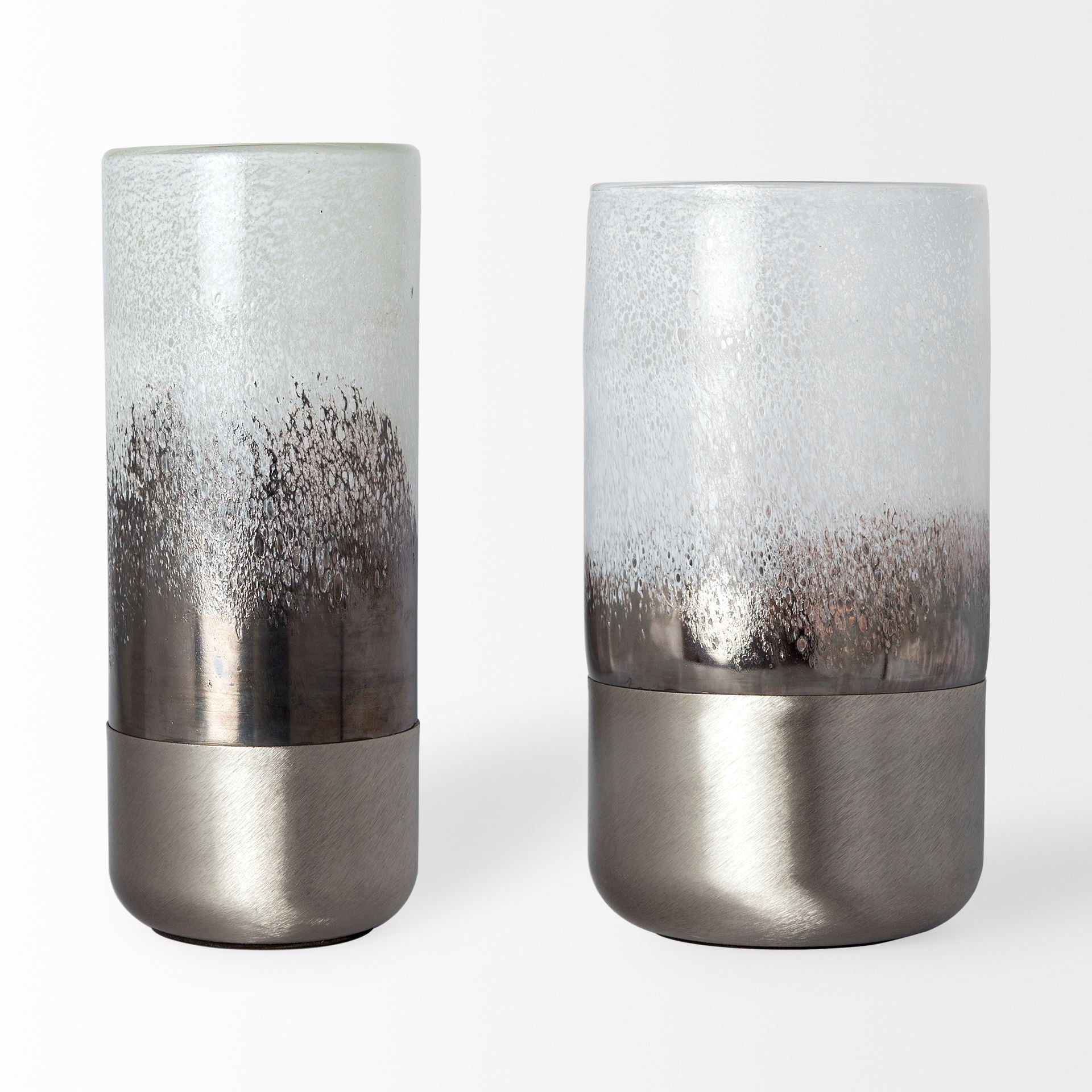 Baltic II Large White Brushed Silver Metal Bottom Glass Vase