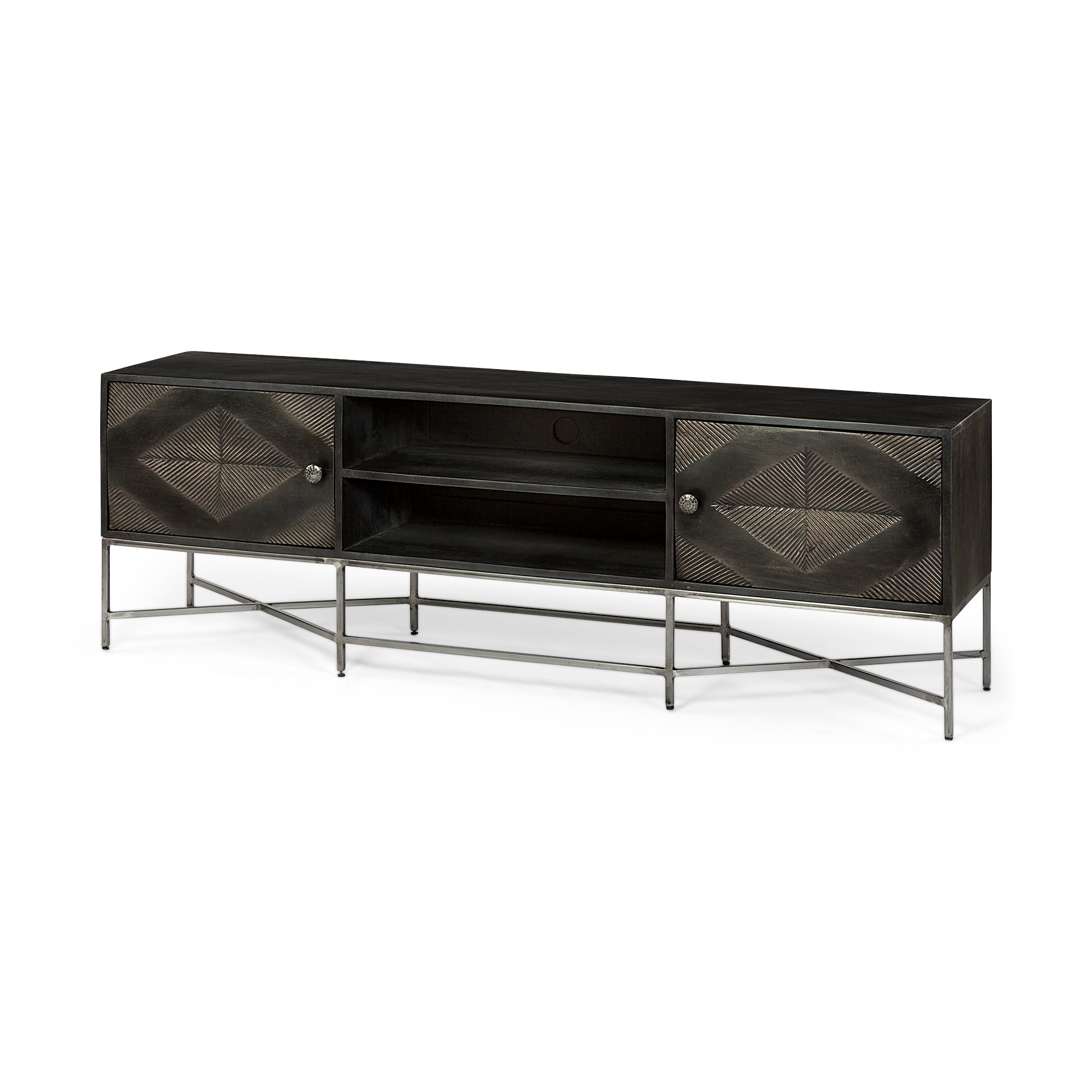 Hogarth I Dark Brown Solid Wood TV Stand Media Console with Storage, TV up to 81"