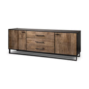 Alvin 82x20 Brown Solid Wood With Black Metal Frame 3 Drawer 2 Cabinet Door Sideboard - Central Designs