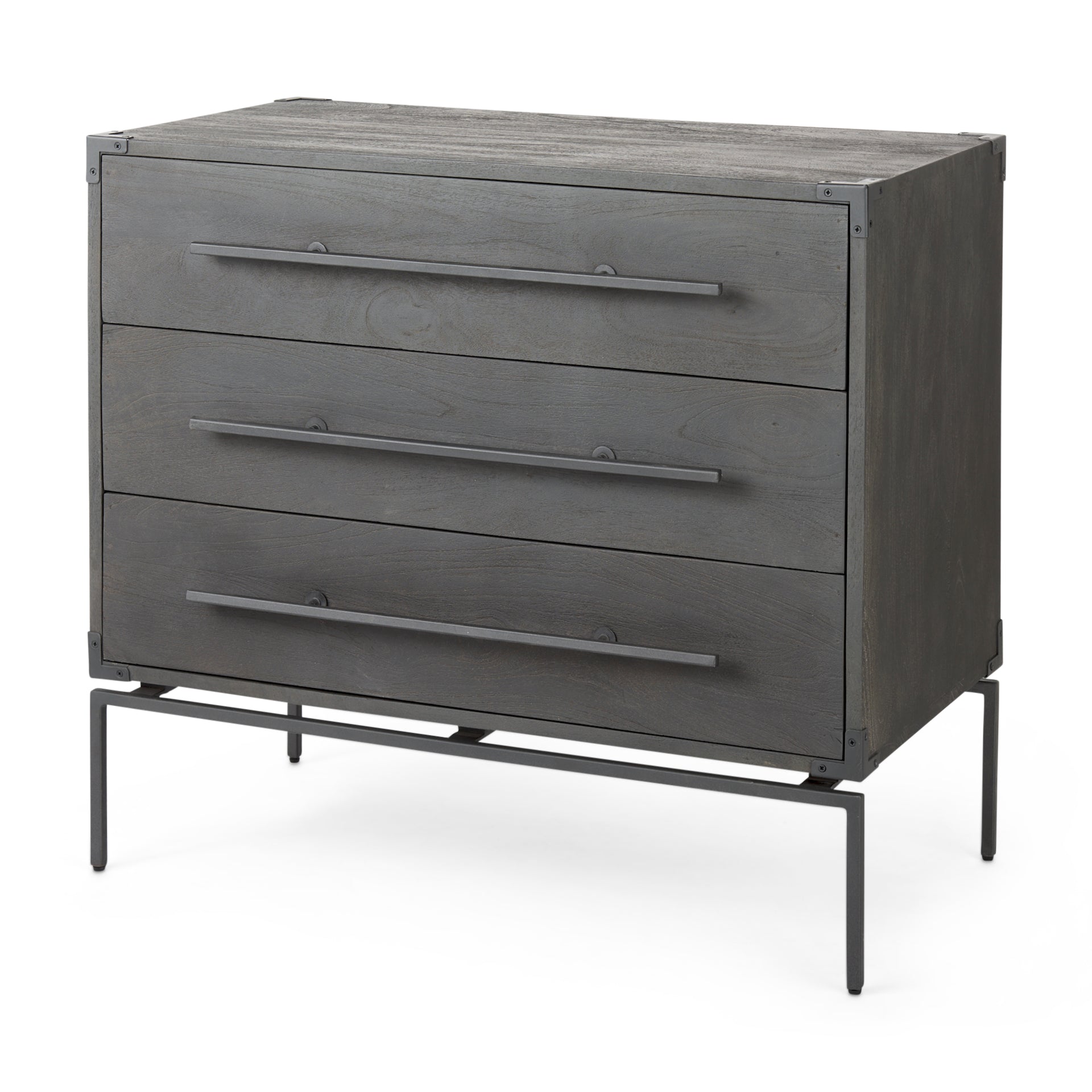 Ward 34L x 18W Brown Wood and Iron 3 Drawer Accent Cabinet - Central Designs