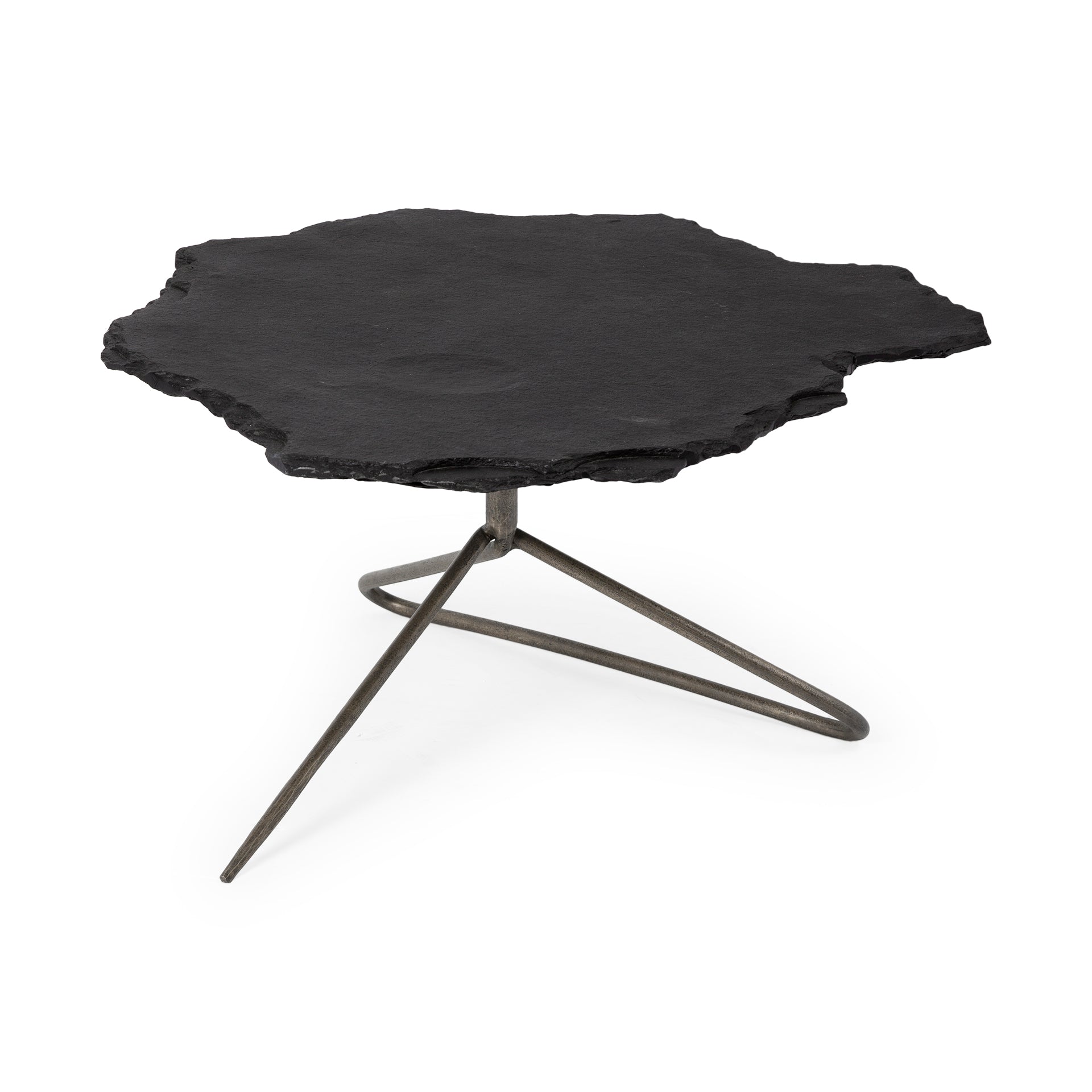 Pinera 37"x33" Black Slate With Iron Base Coffee Table - Central Designs