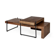 Maddox Set of 2 Brown Solid Wood Top Black Metal Base Nesting Coffee Tables