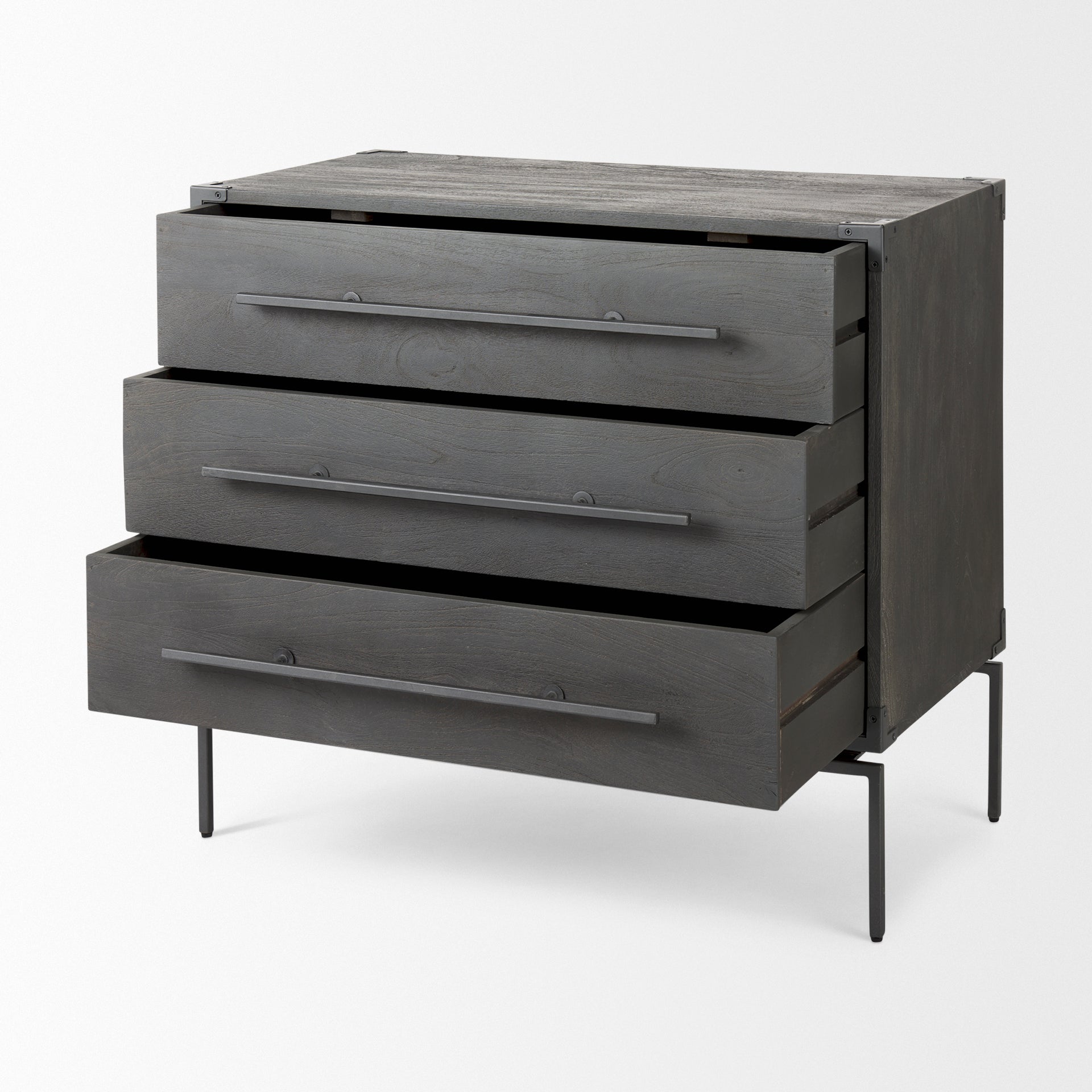 Ward 34L x 18W Brown Wood and Iron 3 Drawer Accent Cabinet - Central Designs