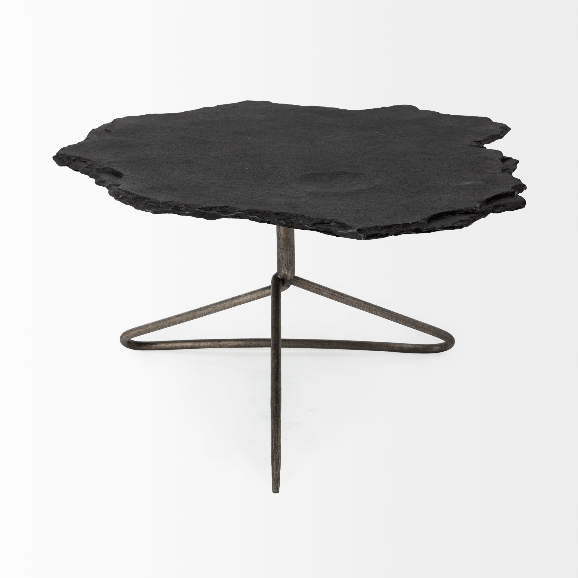 Pinera 37"x33" Black Slate With Iron Base Coffee Table - Central Designs