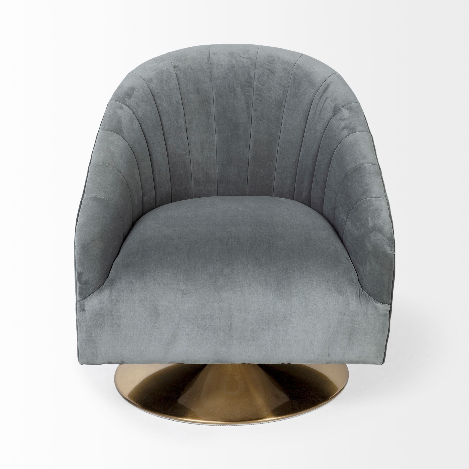 James II Gray Blue Velvet Covered Seat w Gold Swivel Base Accent Chair
