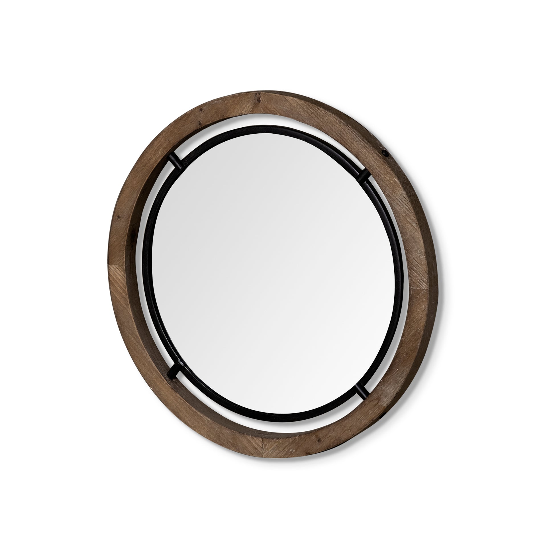 Josi 24" Brown Wood and Black Metal Frame Mirror - Central Designs