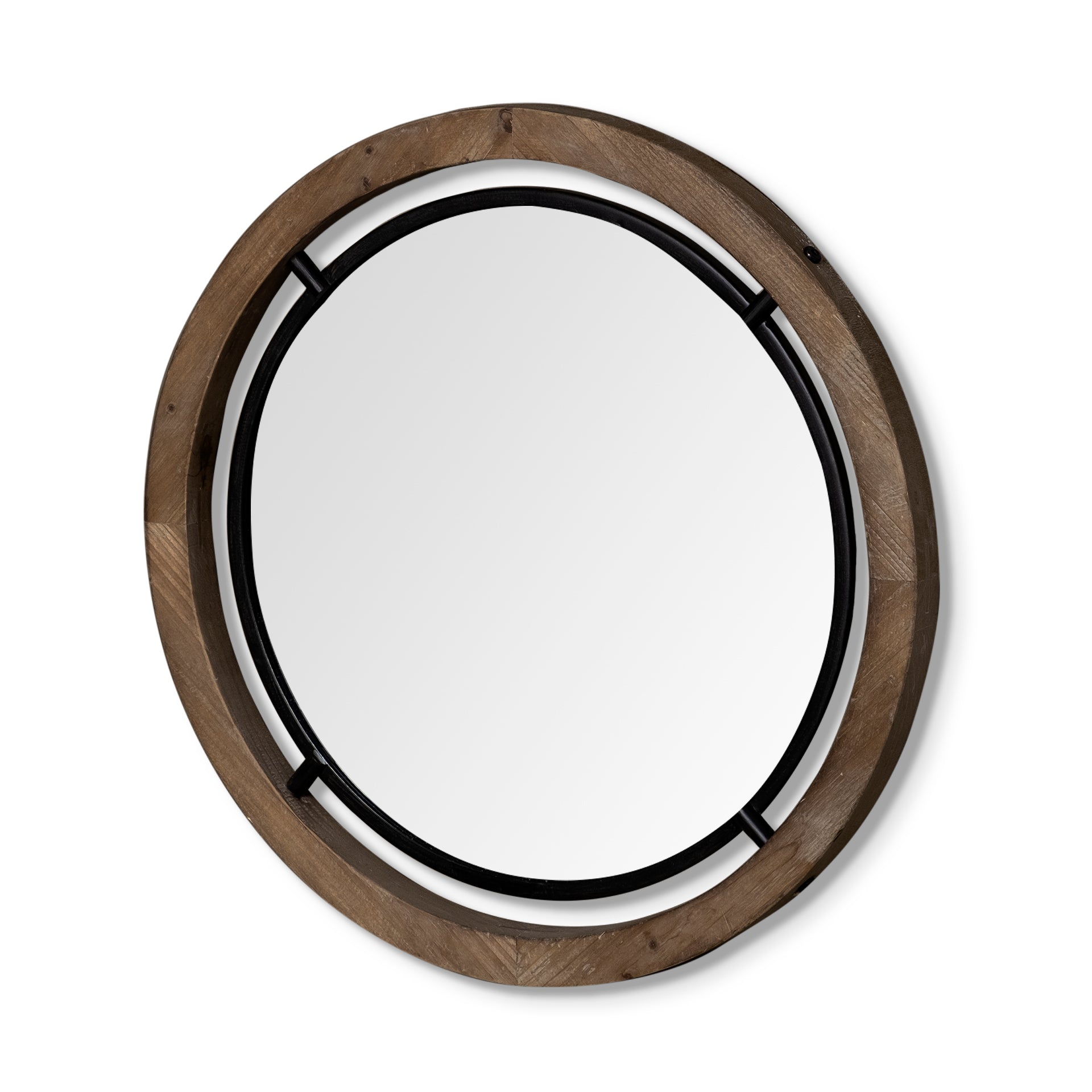 Josi 28" Brown Wood and Black Metal Frame Mirror