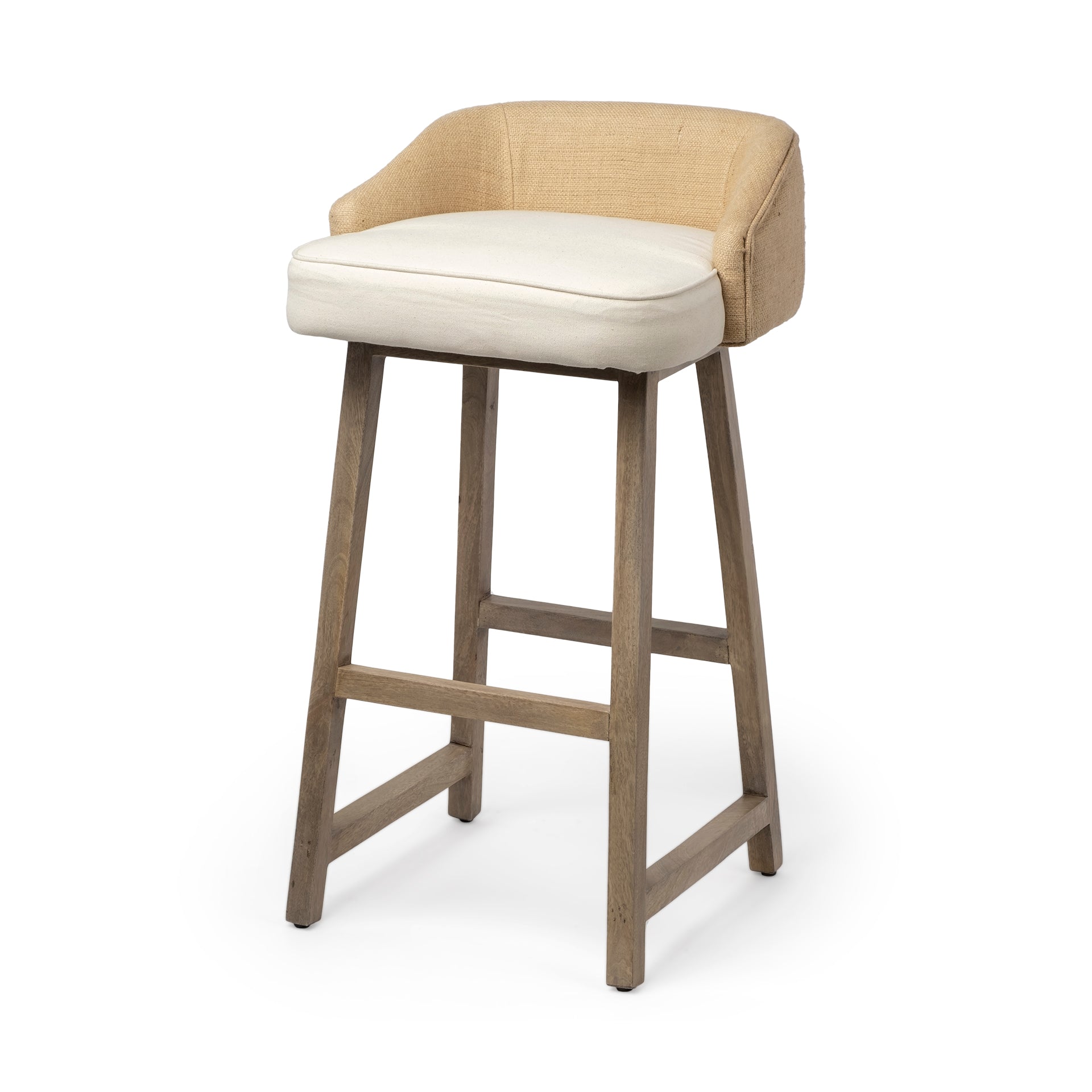 Monmouth 30.5" Seat Height Cream/Beige Fabric Seat Brown Wood Frame Bar Stool - Central Designs