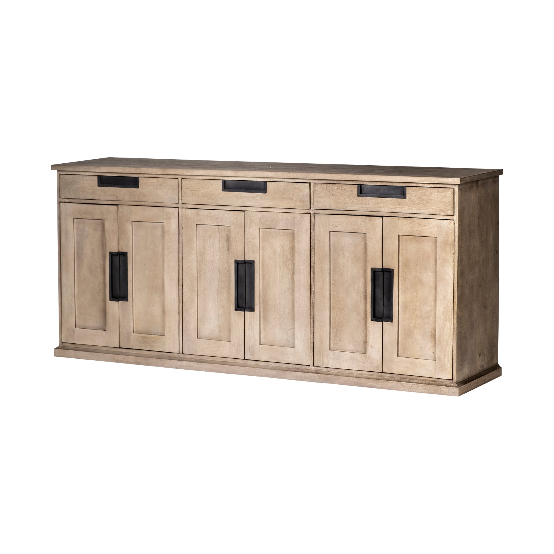 Braxton III 81.5x18.5 Natural Brown Solid Wood 3 Drawer 6 Door Sideboard - Central Designs