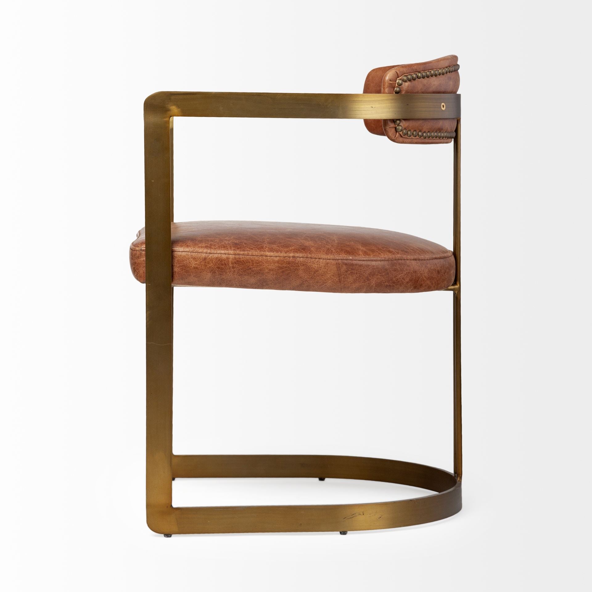 Hollyfield I Brown Leather Seat Gold Iron Frame Dining Chair