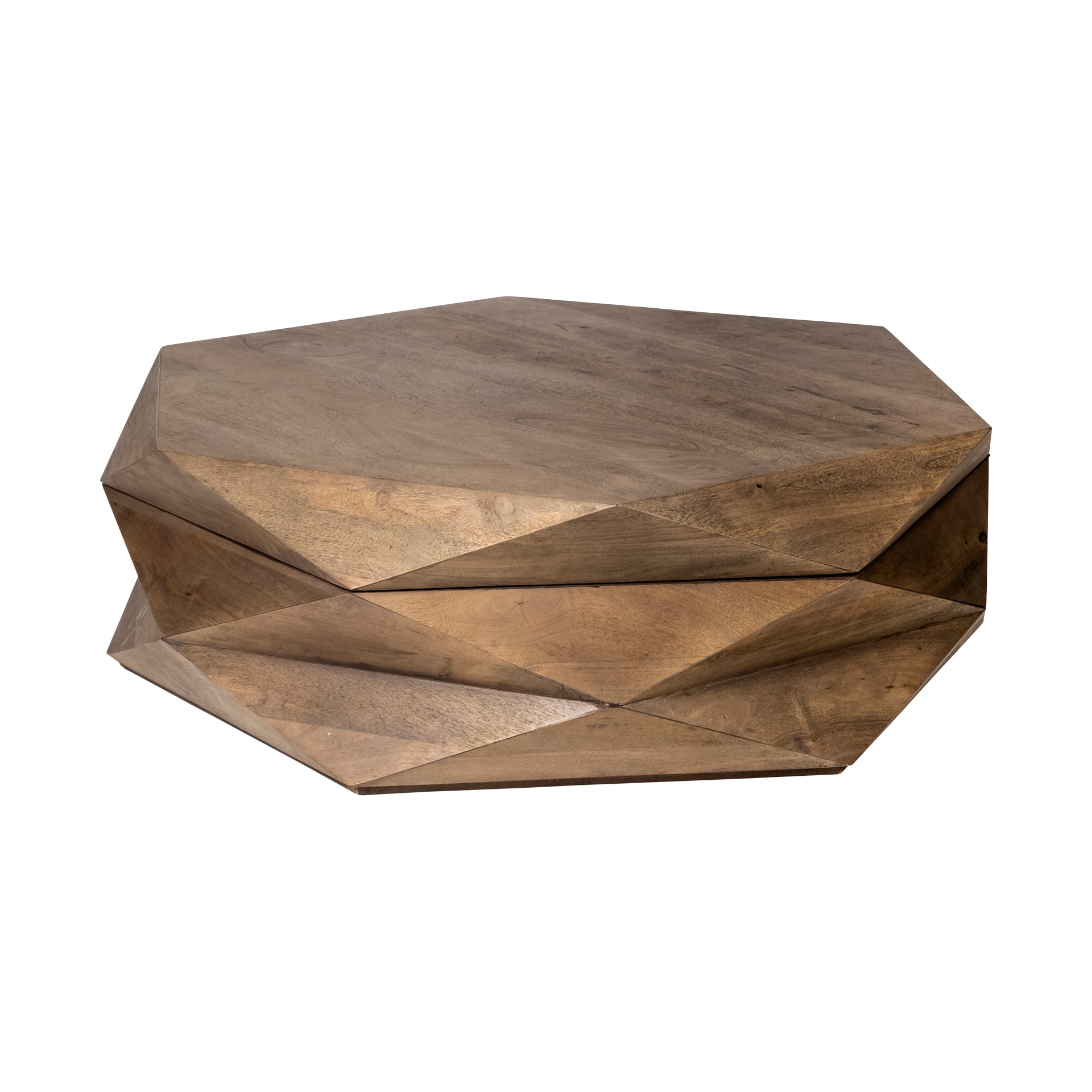 Arreto Hexagonal Hinged Solid Wood Top and Base Coffee Table - Central Designs
