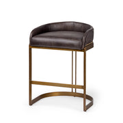 Hollyfield II Black Leather Seat Gold Metal Base Stool