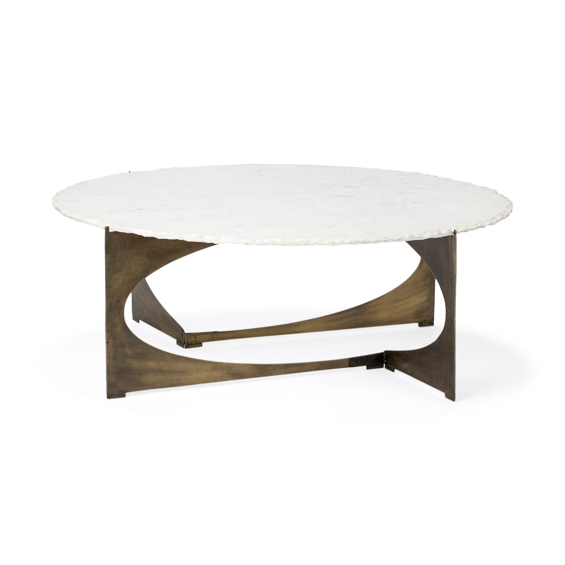 Reinhold 49" Round White Marble Top Gold Metal Base Coffee Table - Central Designs