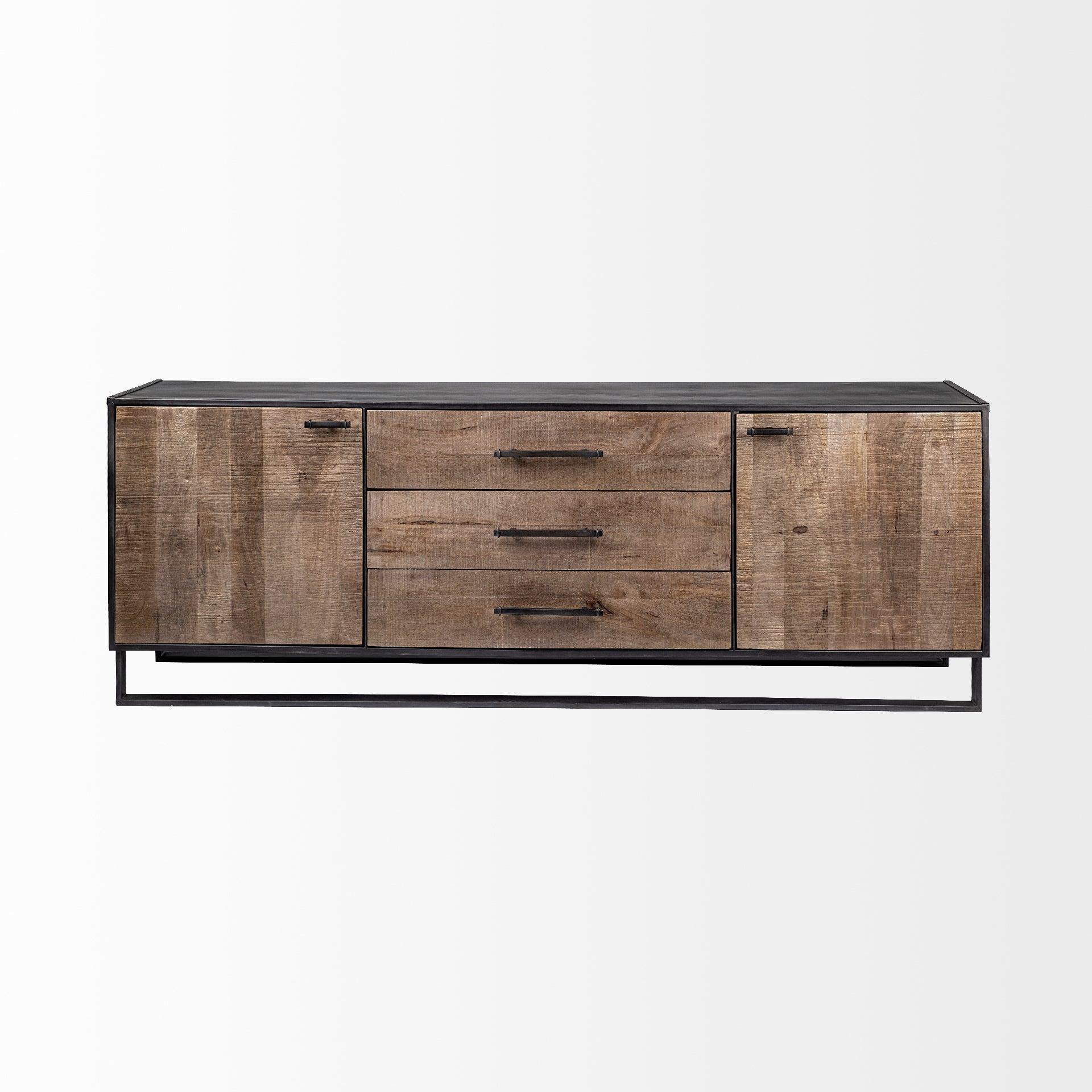 Alvin 82x20 Brown Solid Wood With Black Metal Frame 3 Drawer 2 Cabinet Door Sideboard - Central Designs