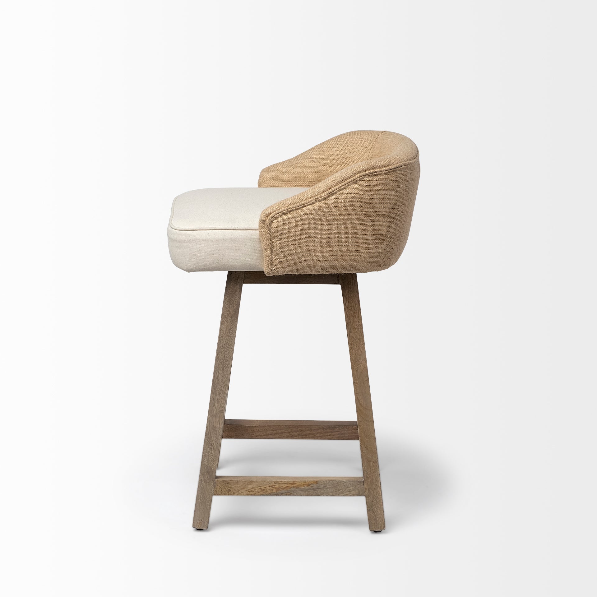 Monmouth 24.25" Seat Height Cream/Beige Fabric Seat Brown Wood Frame Counter Stool