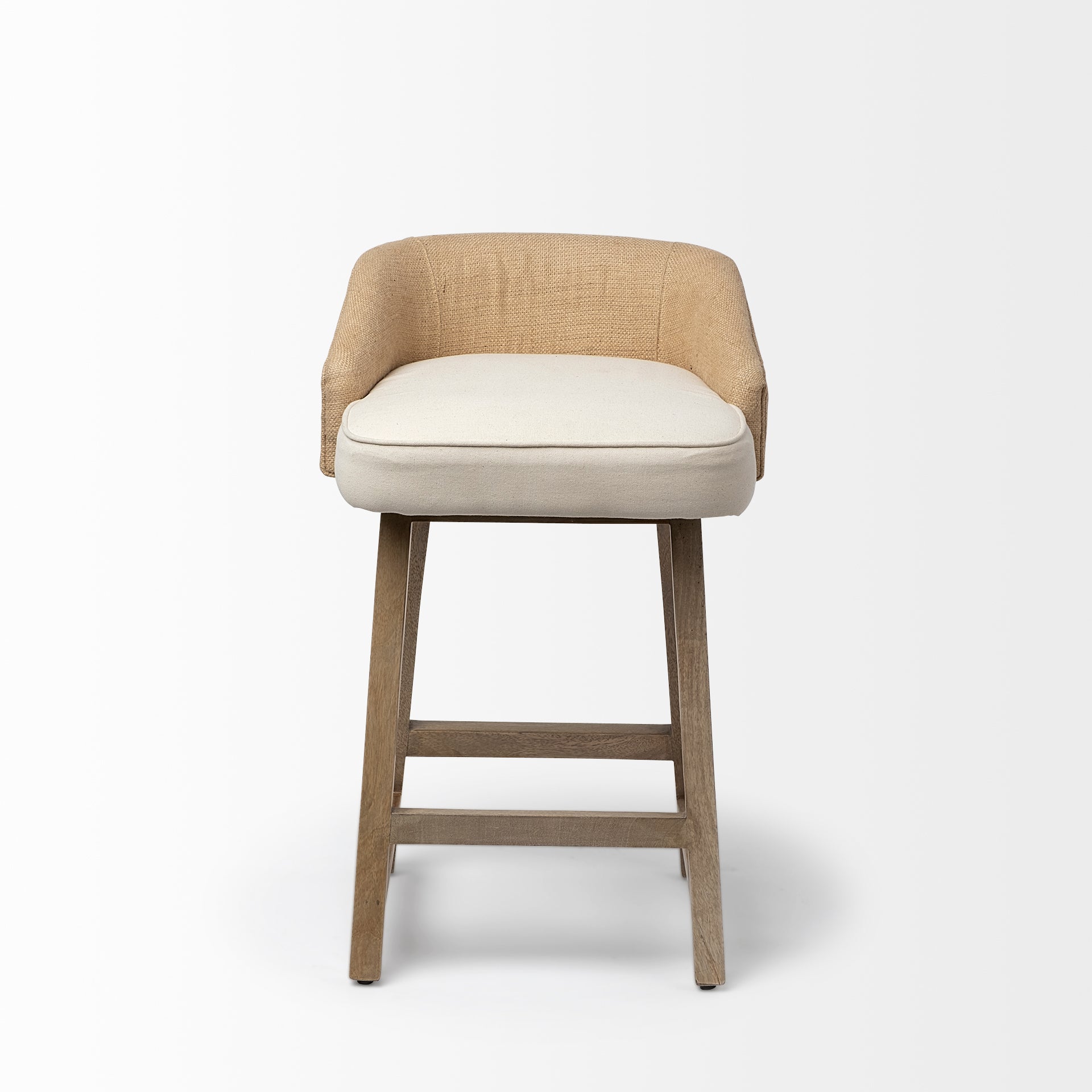 Monmouth 24.25" Seat Height Cream/Beige Fabric Seat Brown Wood Frame Counter Stool